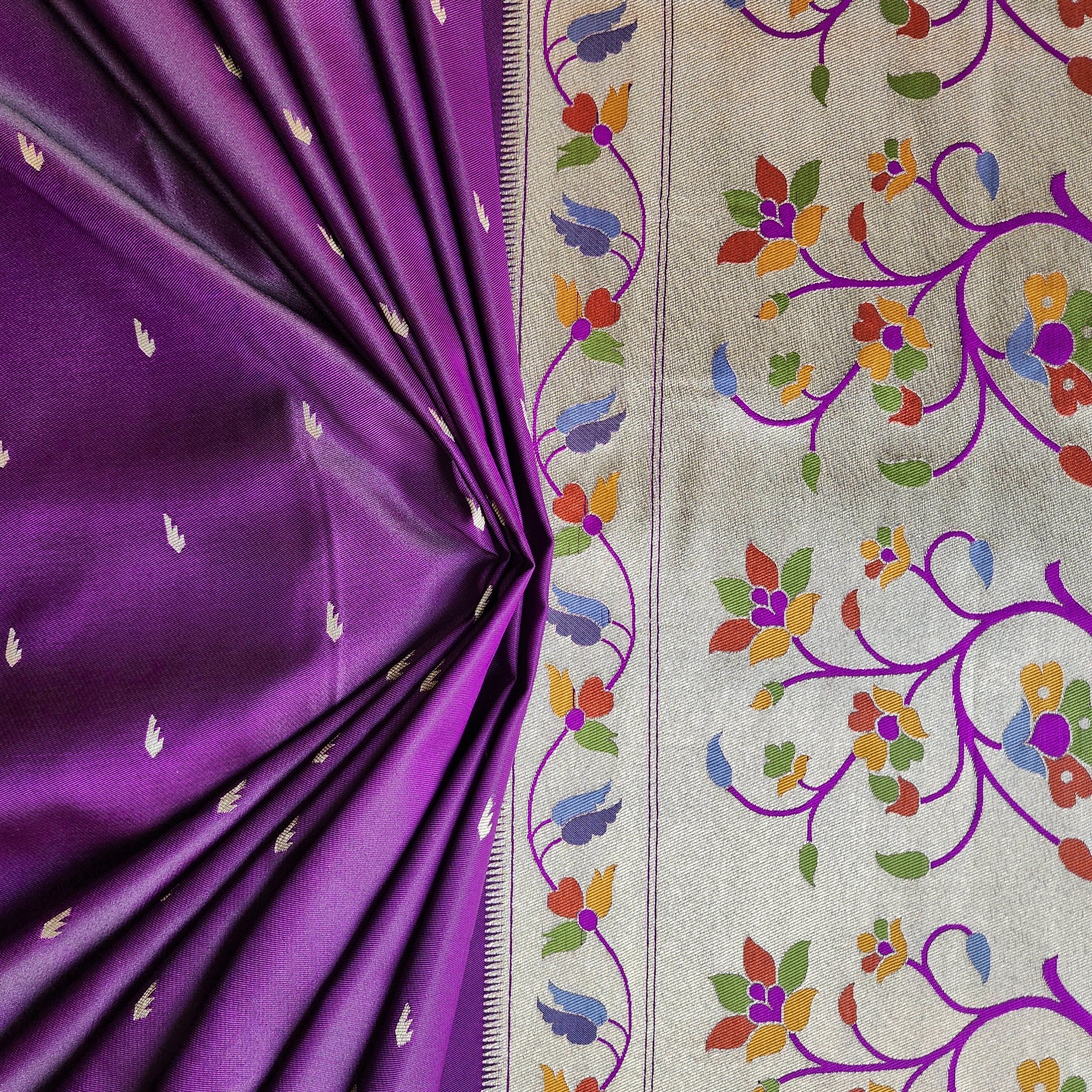 Raahi - Violet Paithani Silk Saree with Stitched Blouse