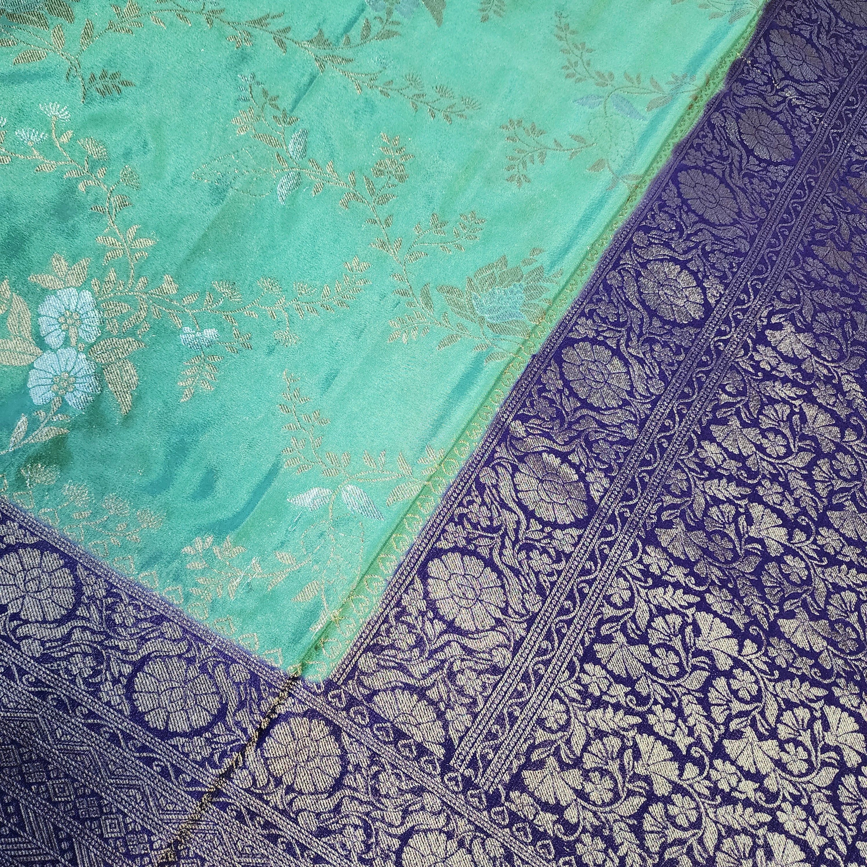 Mint Green Crepe Chiffon Saree with Violet Border