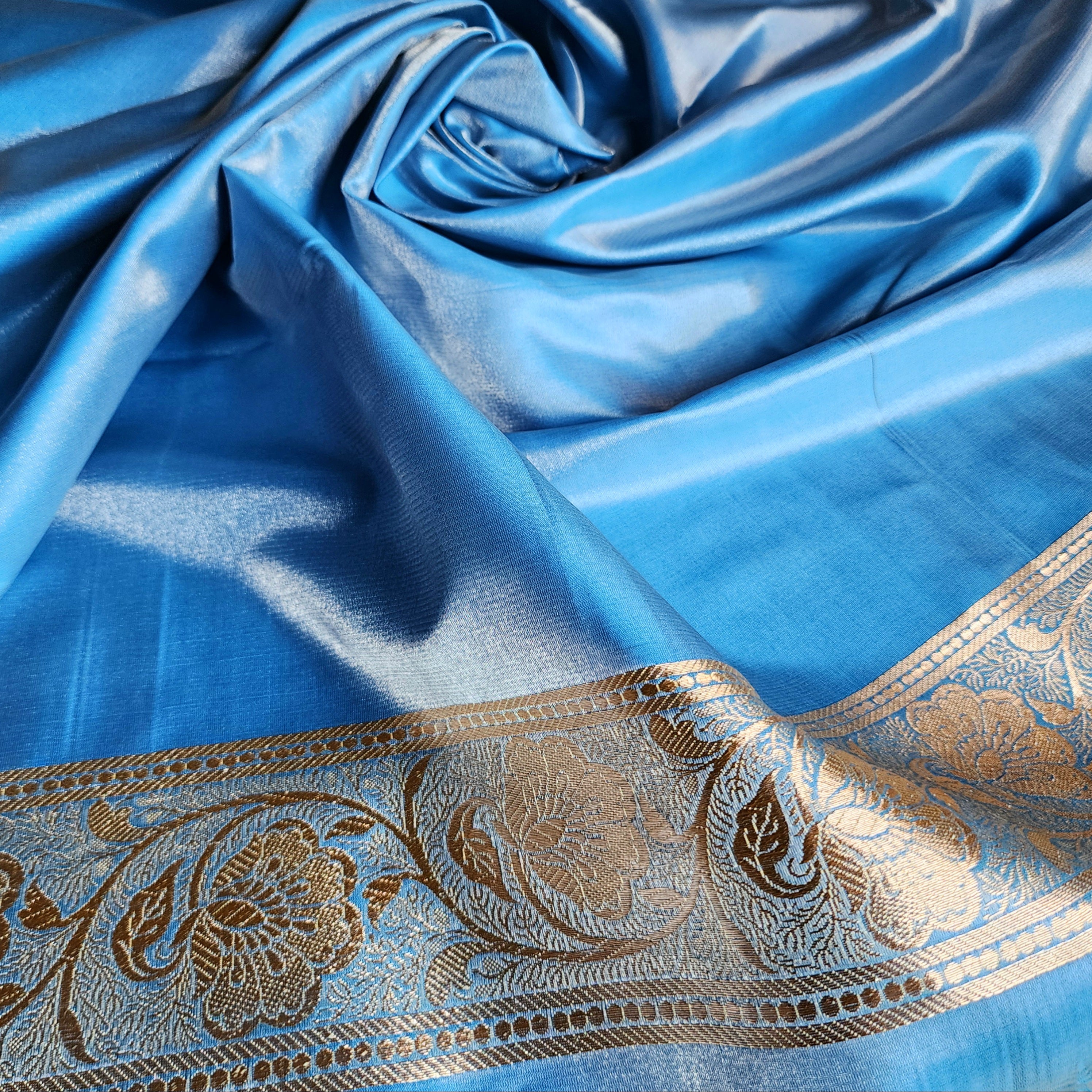 Rich Electric Blue Banarasi Silk Saree with Gold Zari Weaving