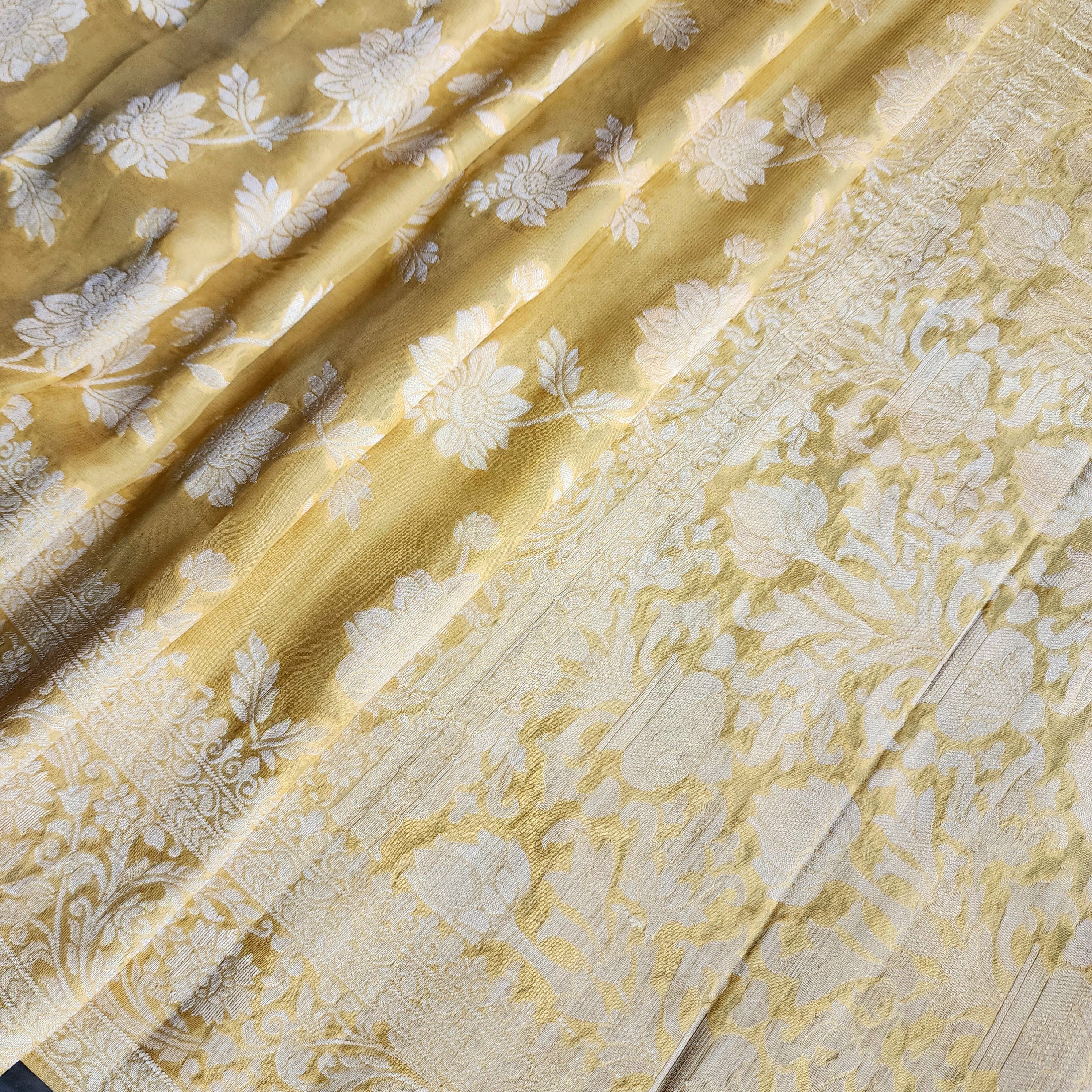 Khaddi Georgette Pure Banarasi Saree in Shade of Yellow