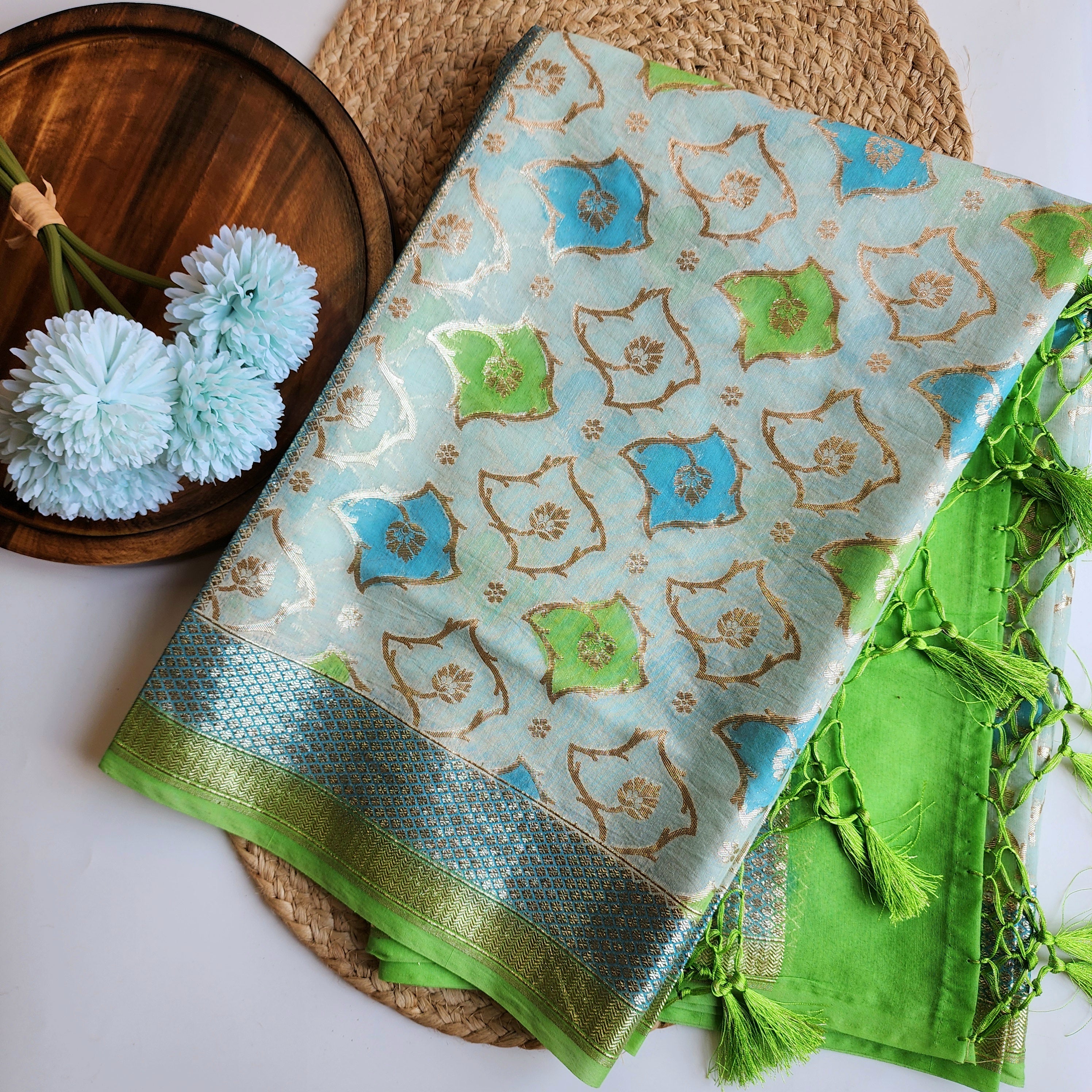 Light Blue Banarasi Brocade Tissue Silk Dupatta