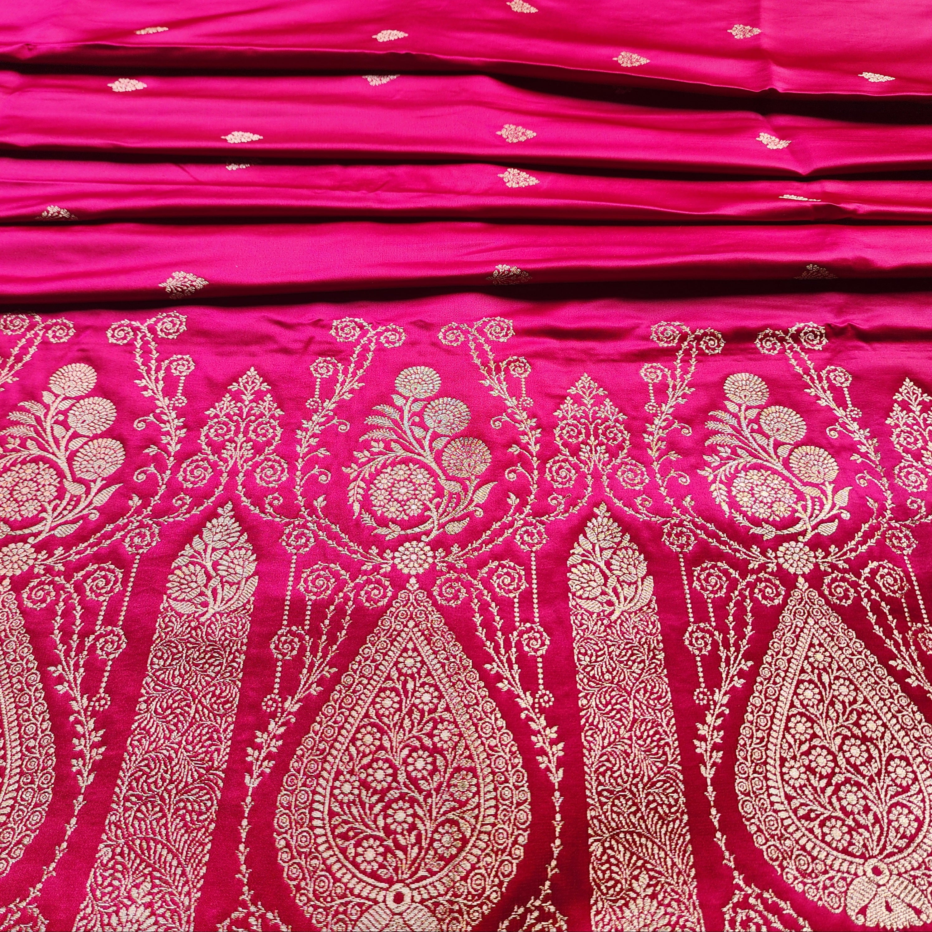 Rani Red Pure Banarasi Katan Silk Saree with Cobalt Blue Border