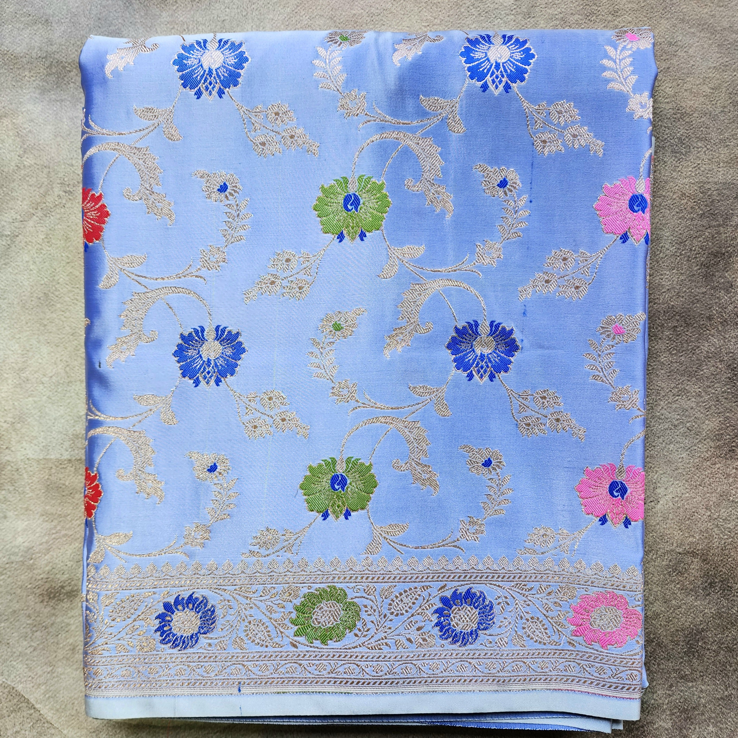 Enriched Banarasi Katan Silk Saree | Sky Blue Multicolor Meenakari Floral Jaal