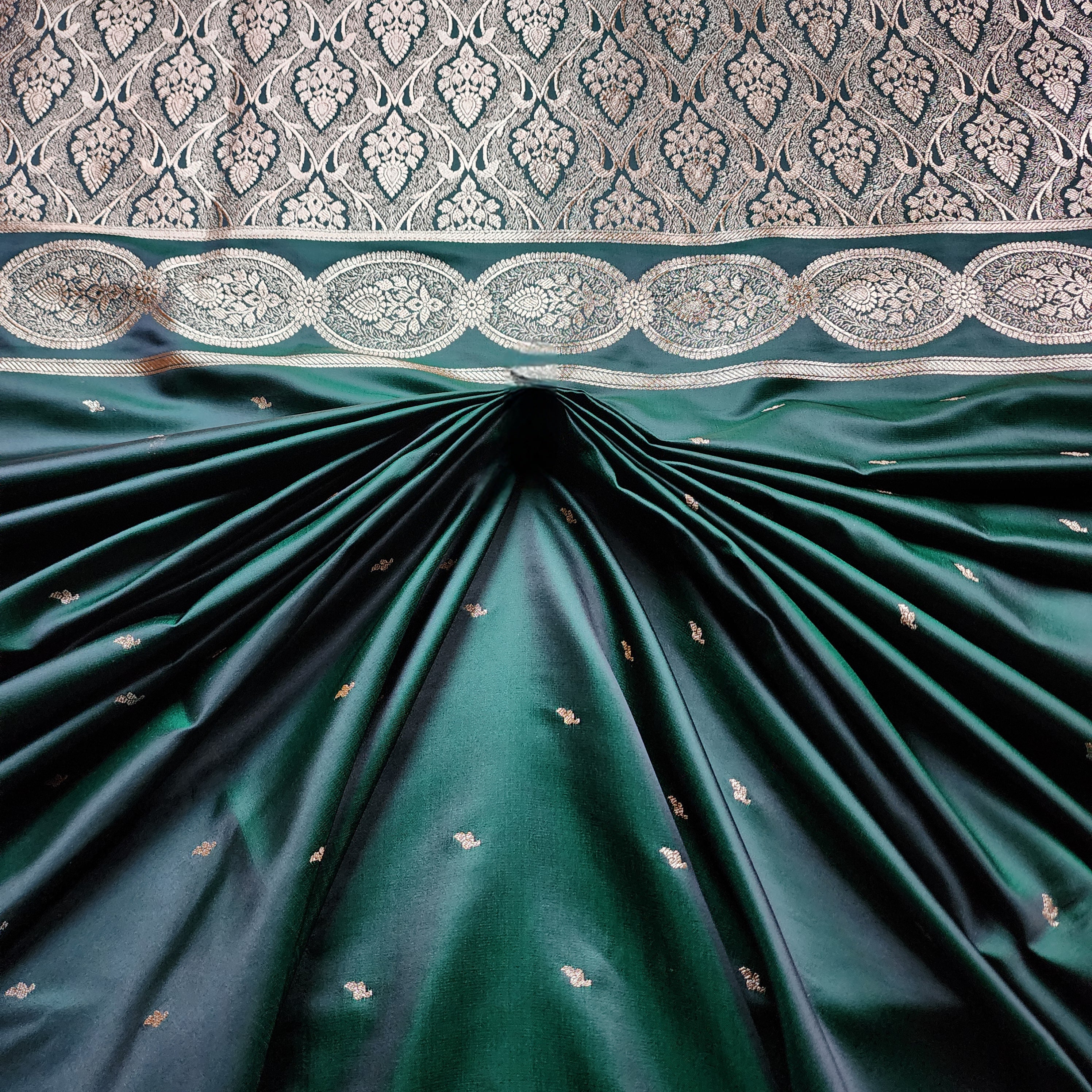Bottle Green Banarasi Katan Silk Saree with Gold Zari Weaving