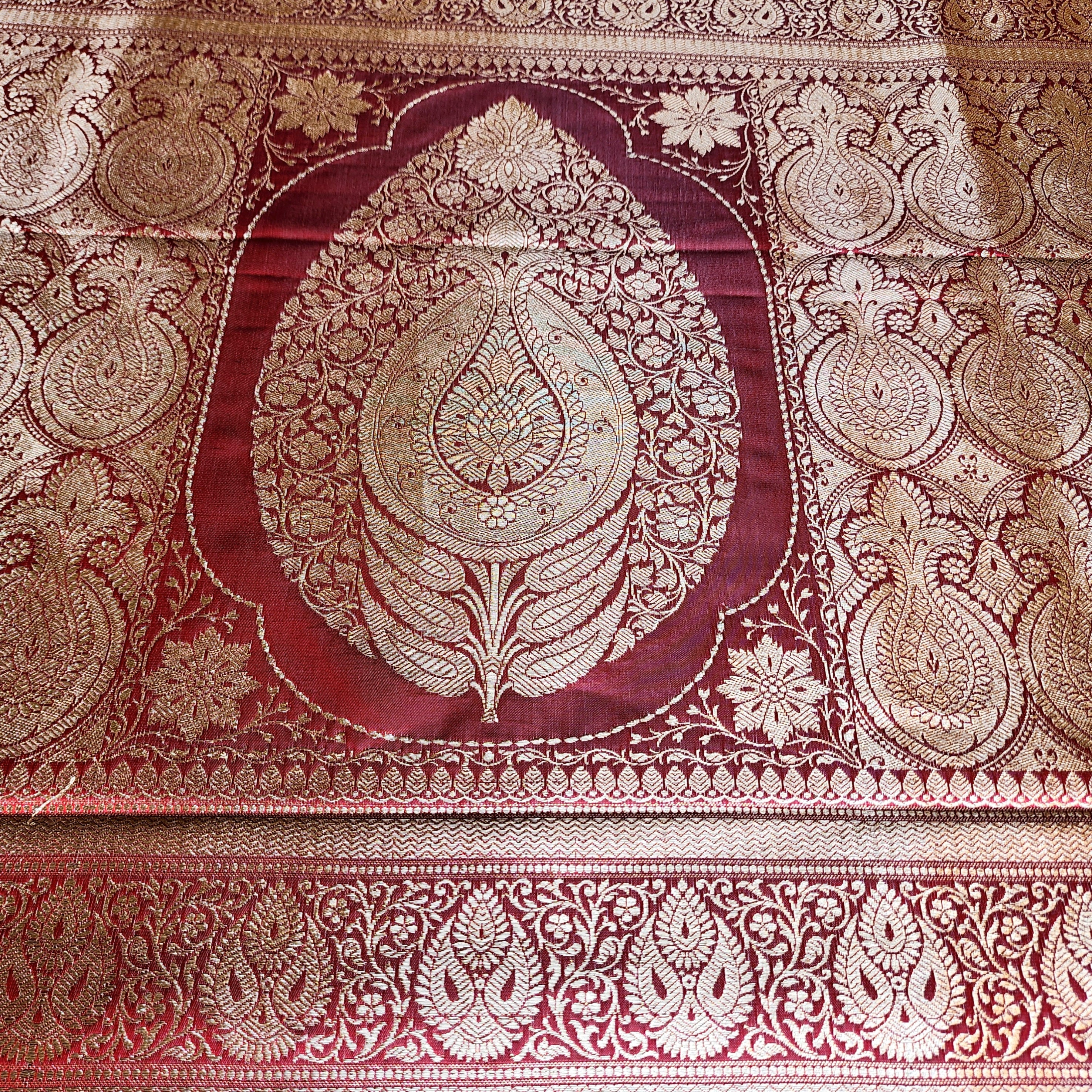 Rich Rose Pink Pure Banarasi Katan Silk Saree with light Gold Zari Weaving