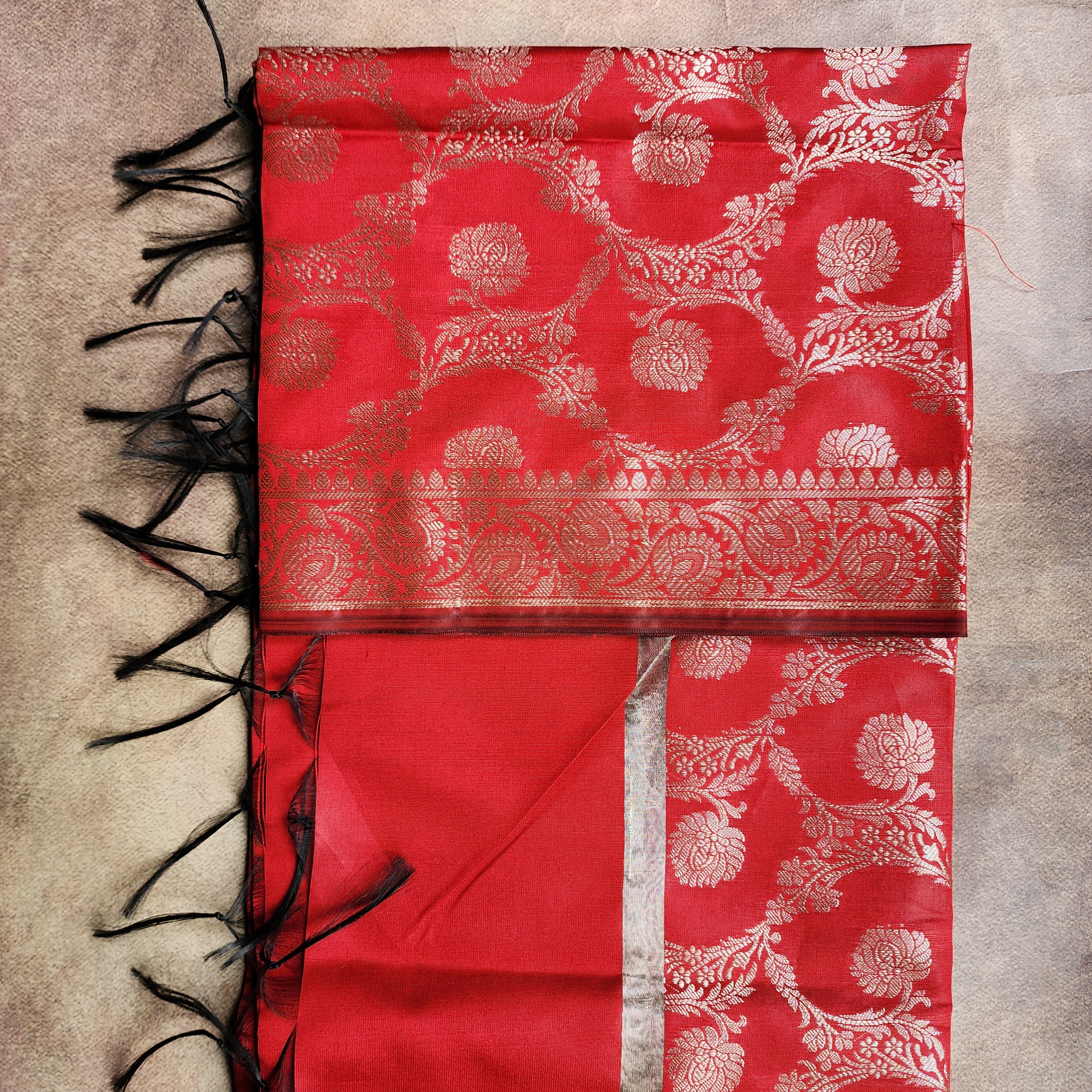Classic Red Semi Silk Zari Dupatta