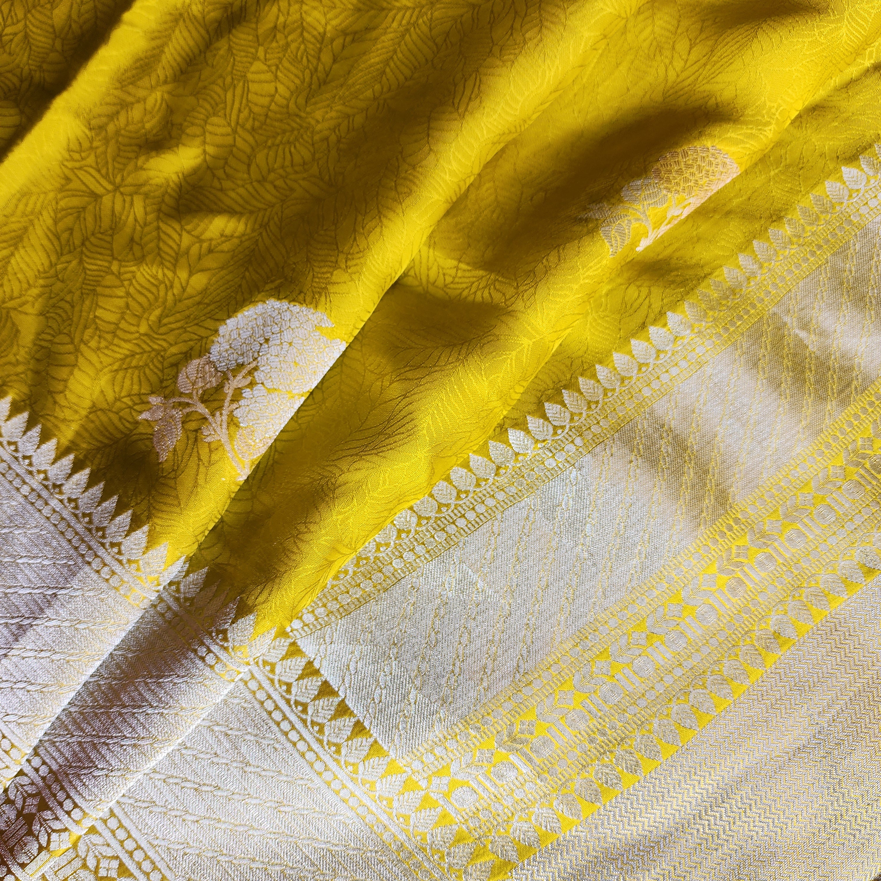Mustard Yellow Mashru Katan Silk Saree