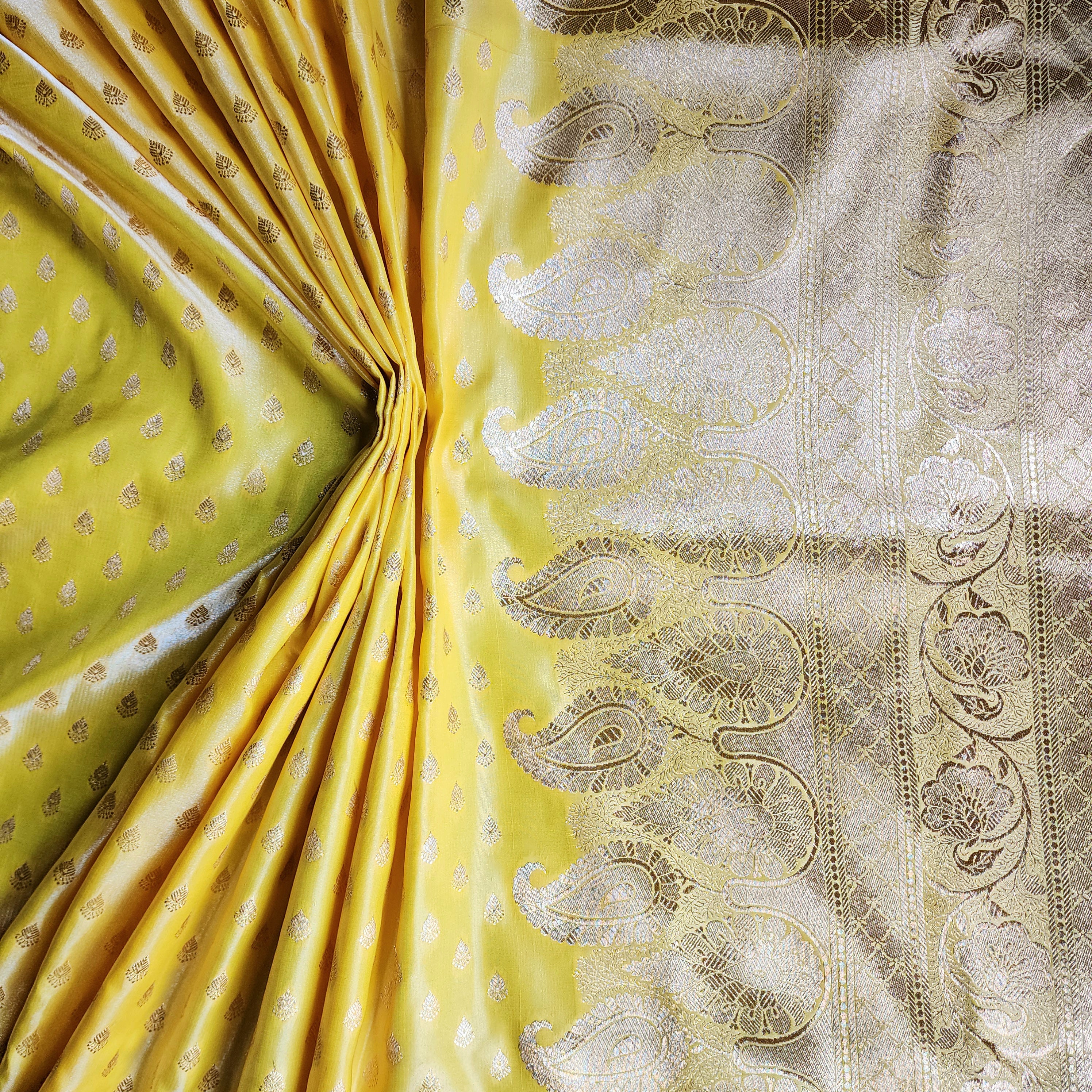 Rich Lemon Yellow Banarasi Silk Saree with Gold Zari Weaving