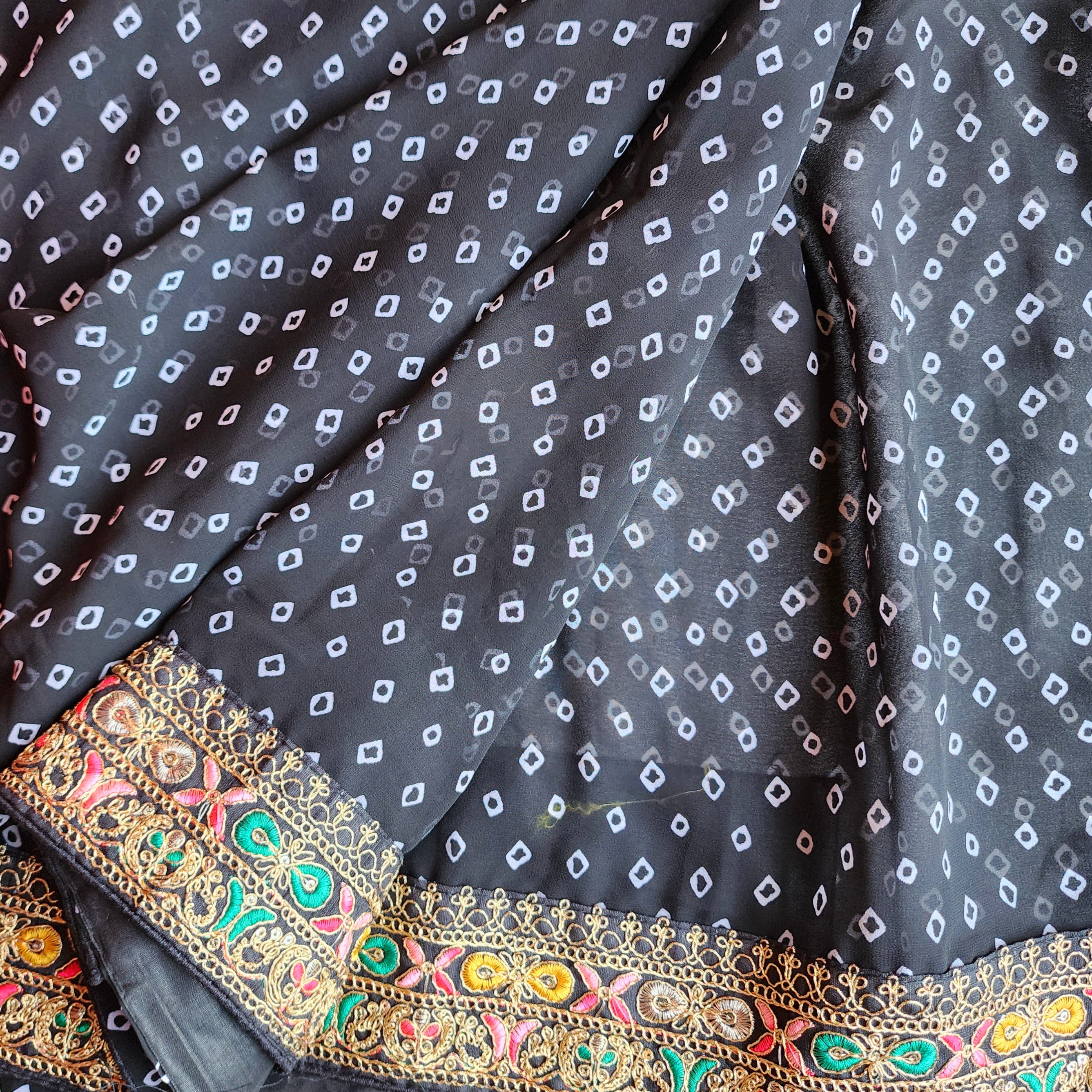 Embroidered Bandhani Designer Saree in Black