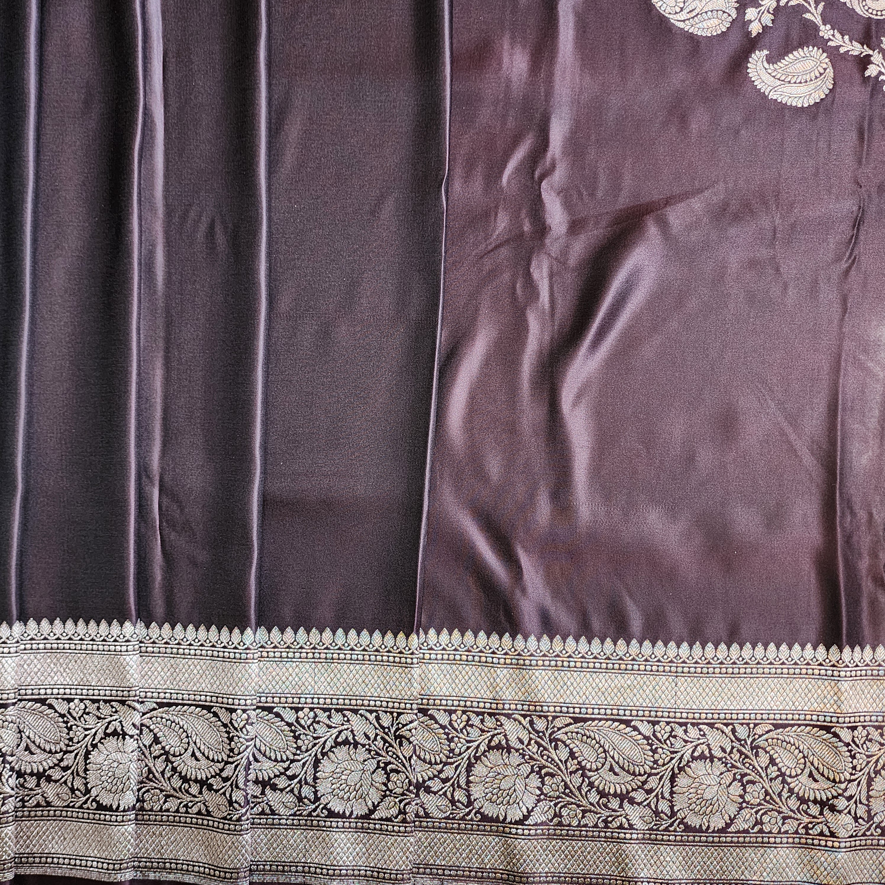 Mulberry Wine Pure Banarasi Katan Silk Saree with light Gold Zari Weaving