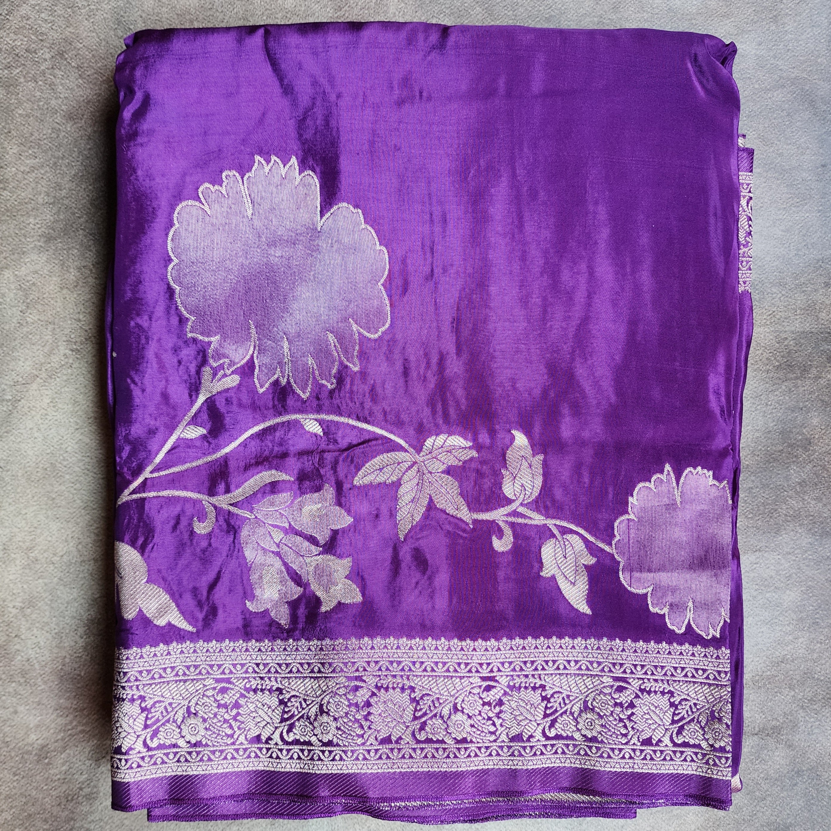 Plum Purple Muslin Silk Saree with Floral Weave