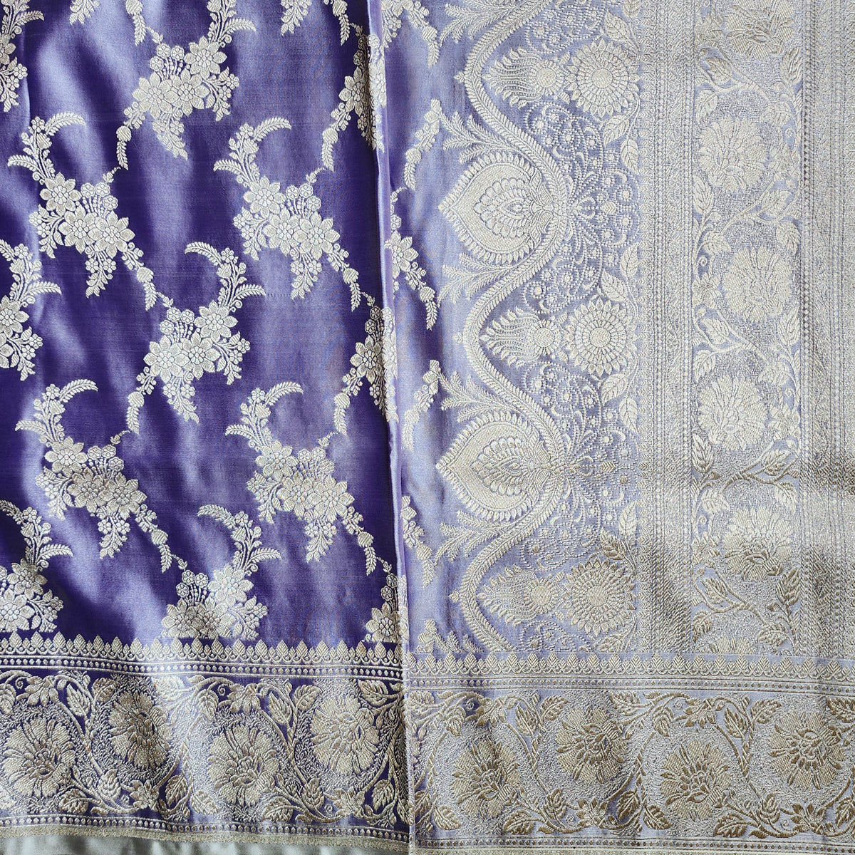 Mauve Banarasi Katan Silk Saree with Floral Vine Jaal