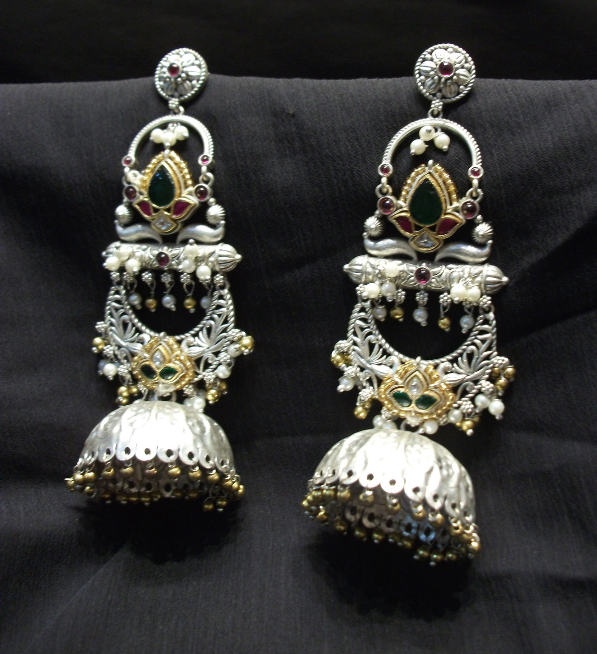 Antique Silver and Gold Ornate Statement Earrings
