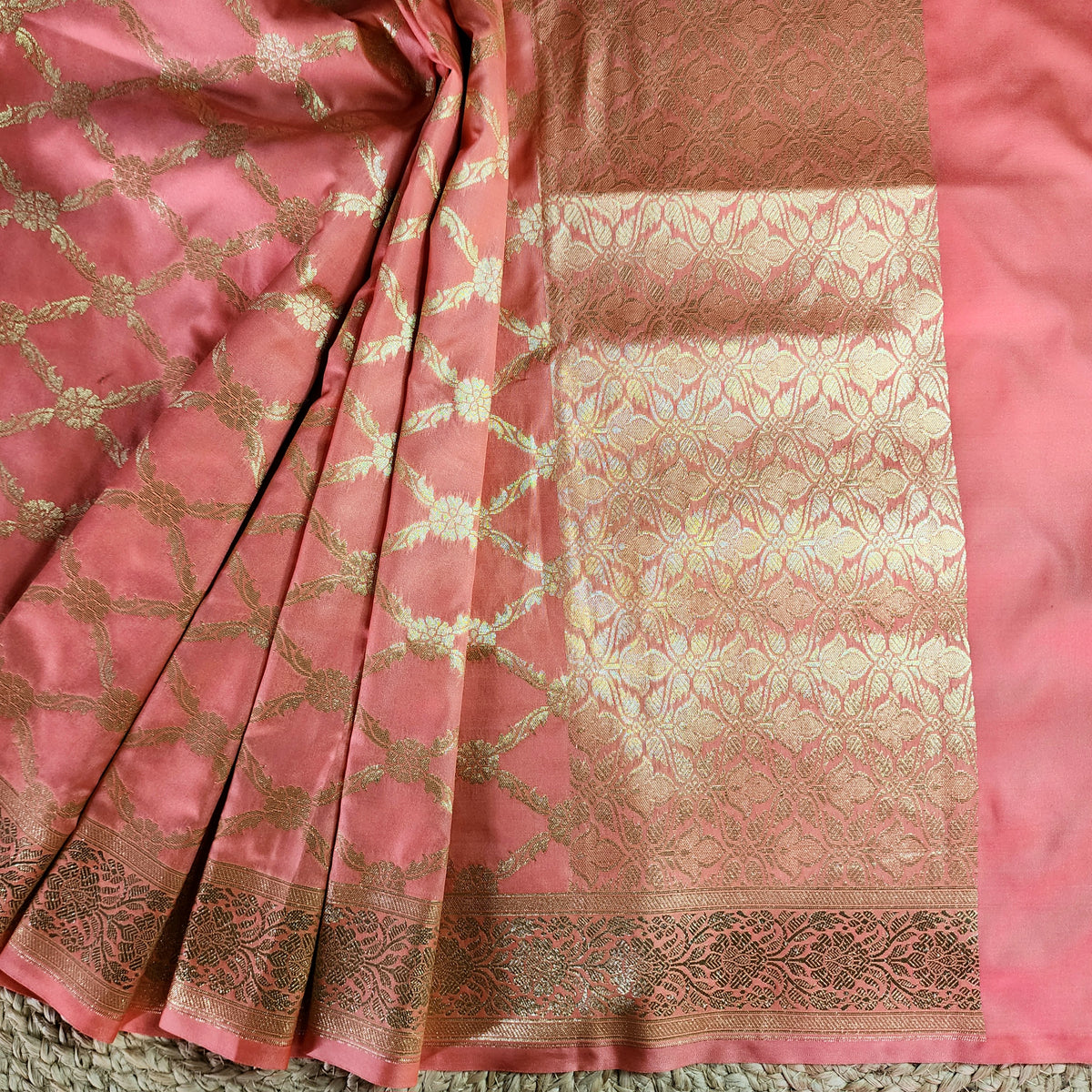 Banarasi Tapetta Silk - Peach Zari Jaal Dupatta