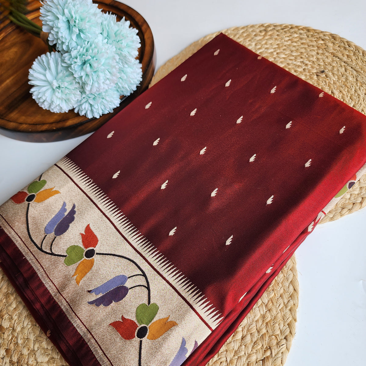 Raahi - Maroon Paithani Silk Saree with Stitched Blouse