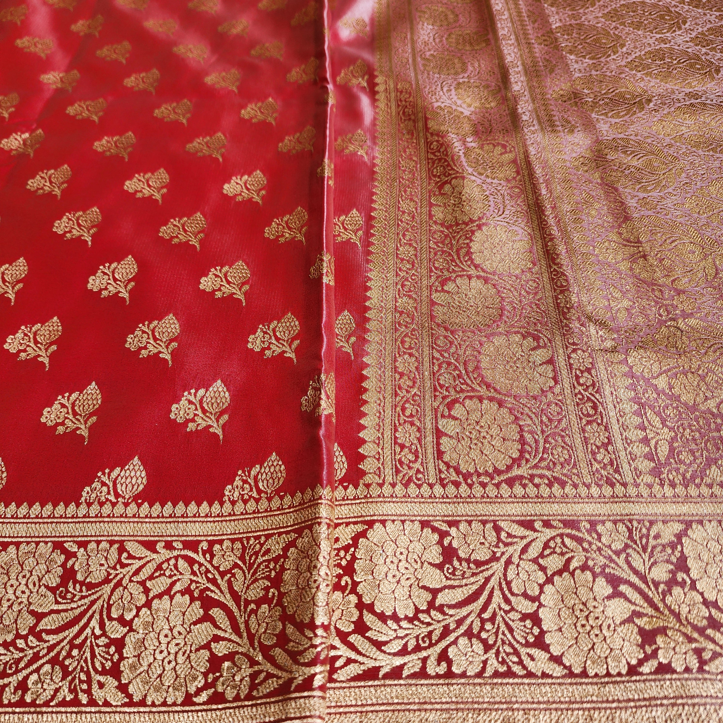 Rich Red Banarasi Silk Saree with Gold Zari Weaving