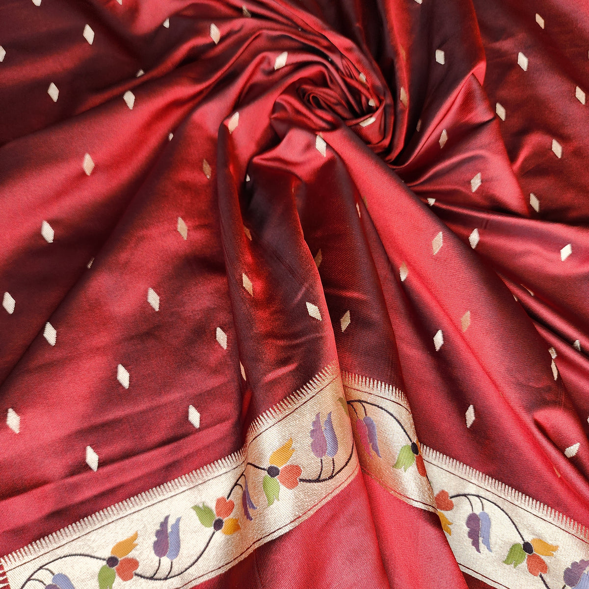 Raahi - Maroon Paithani Silk Saree with Stitched Blouse