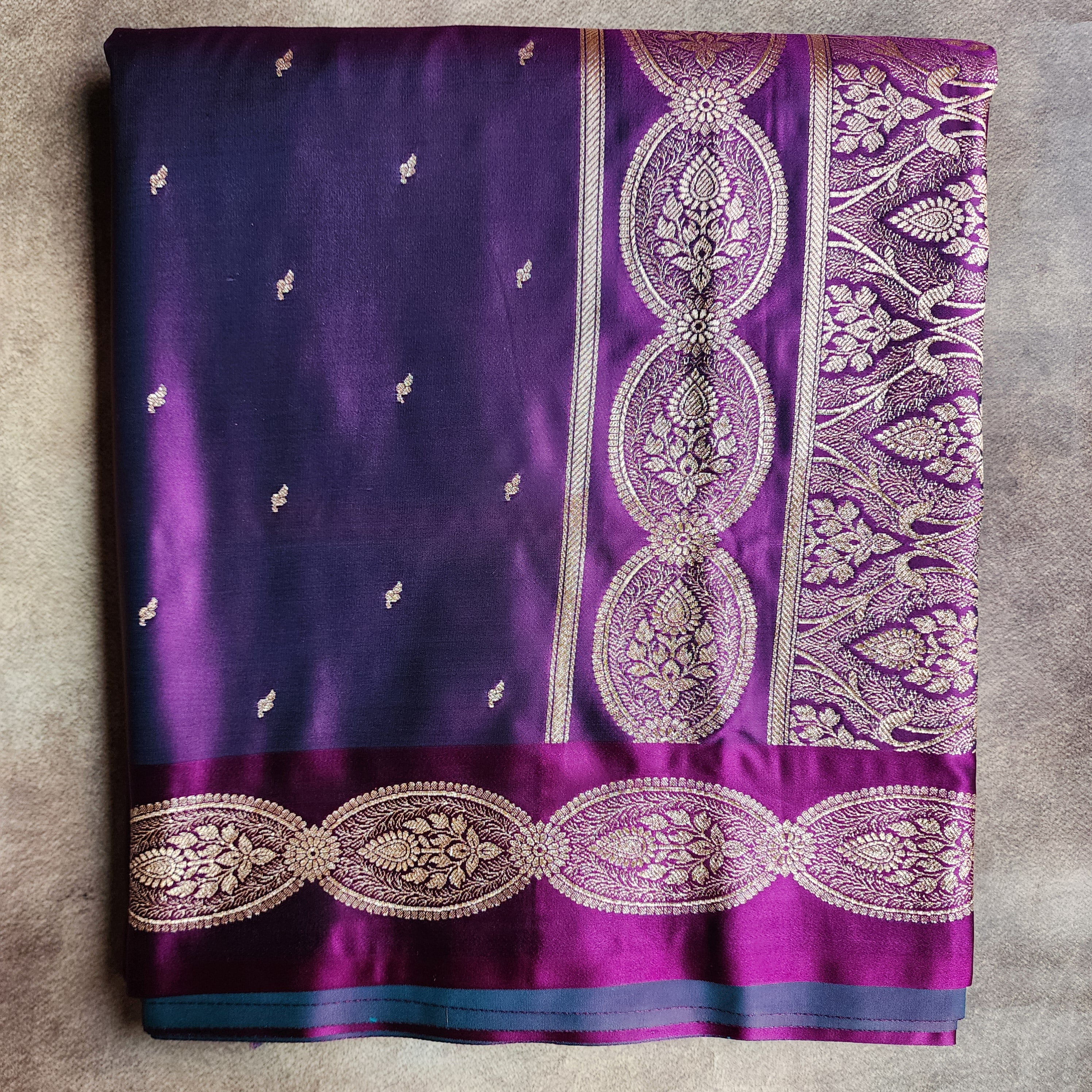 Rich Purple Pure Banarasi Katan Silk Saree with Gold Zari Weaving
