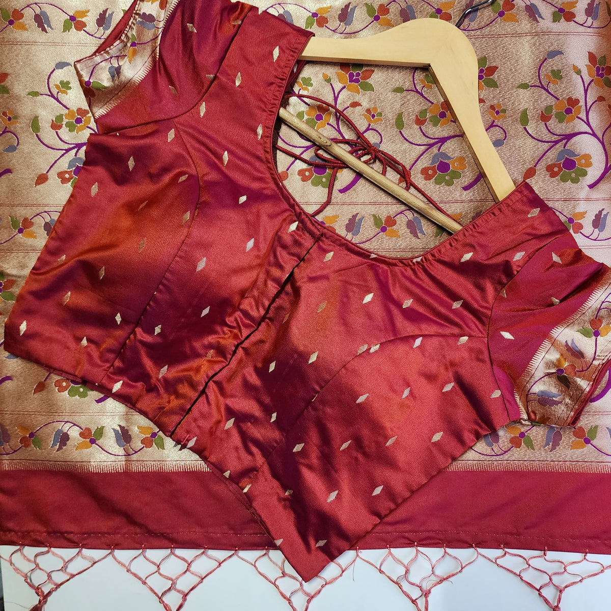 Raahi - Peachish Pink Paithani Silk Saree with Stitched Blouse