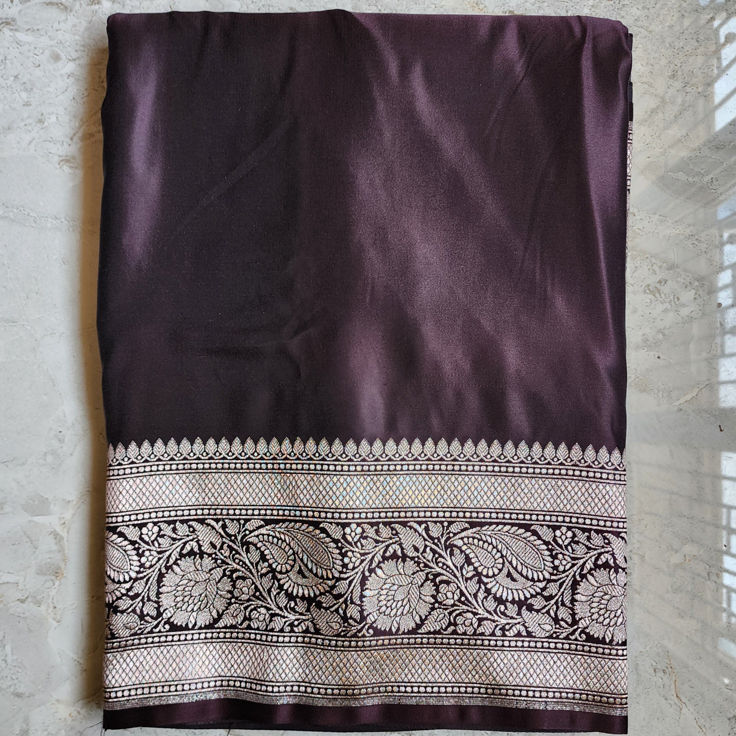 Mulberry Wine Pure Banarasi Katan Silk Saree with light Gold Zari Weaving