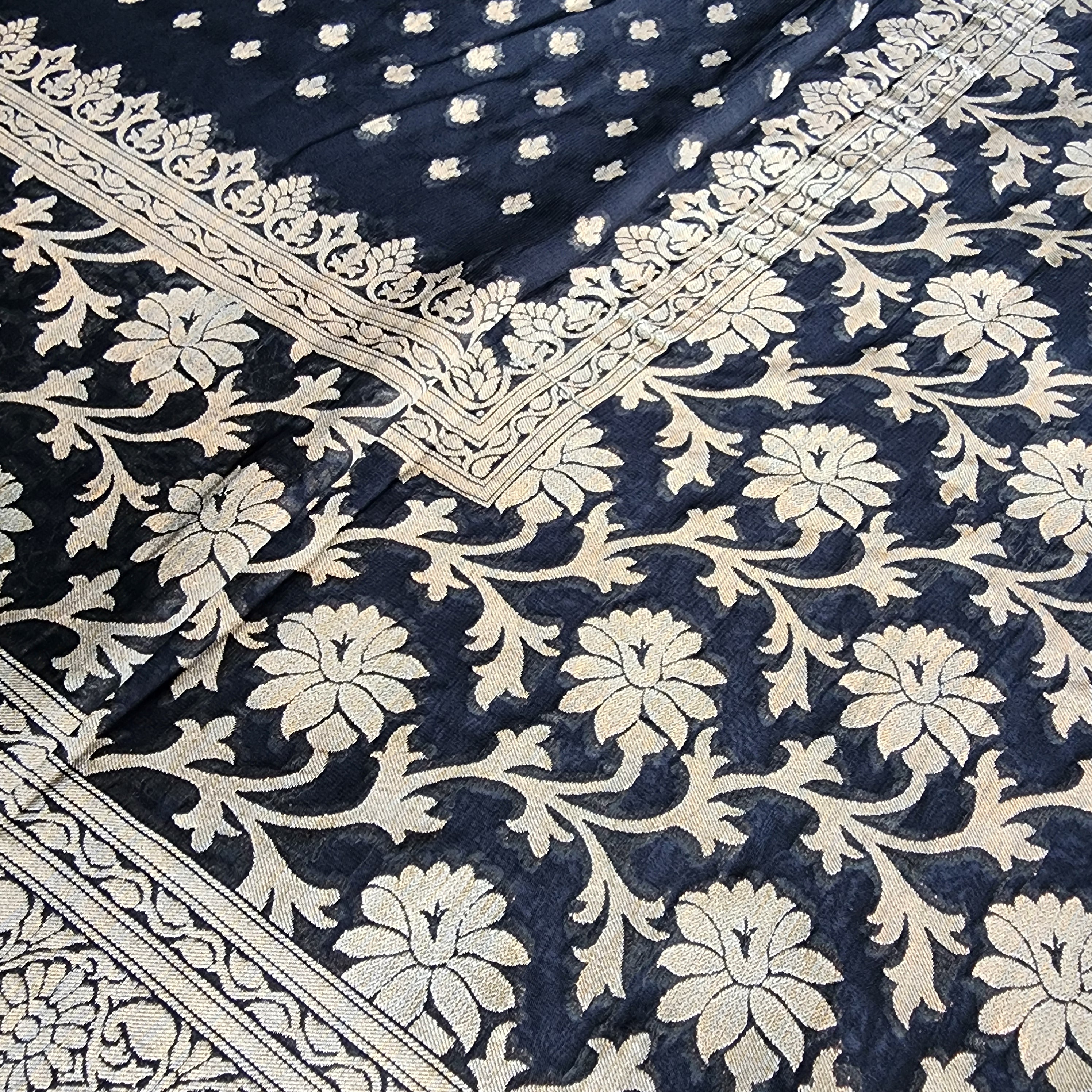 Elegant Black Khaddi Georgette Pure Banarasi Saree with Exquisite Golden Zari