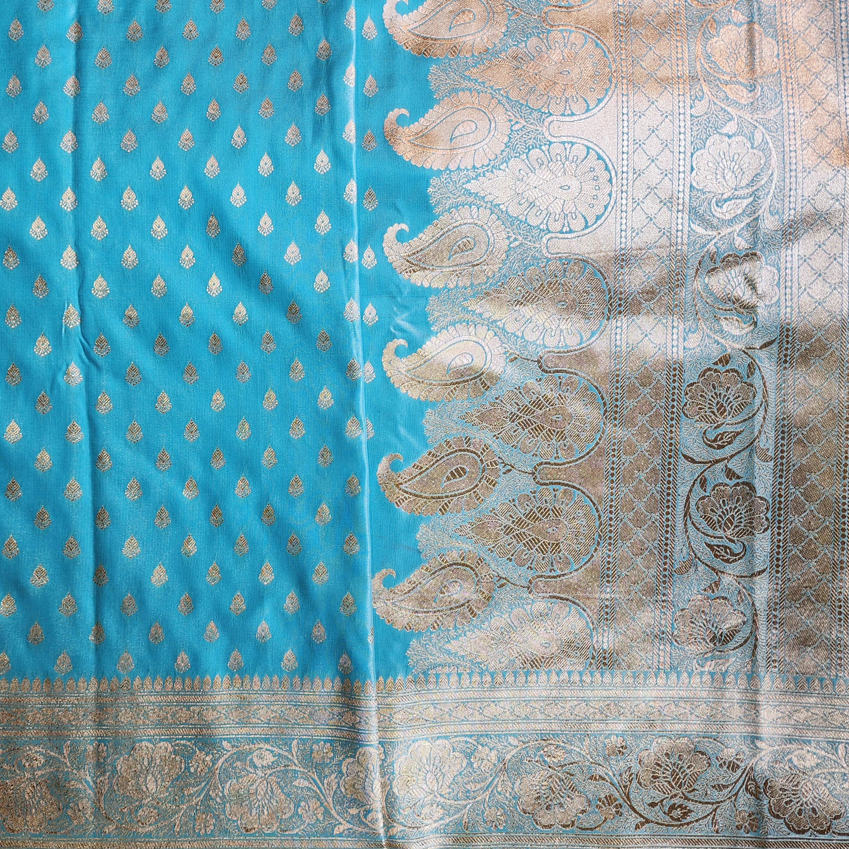 Rich Sky Blue Banarasi Silk Saree with Gold Zari Weaving
