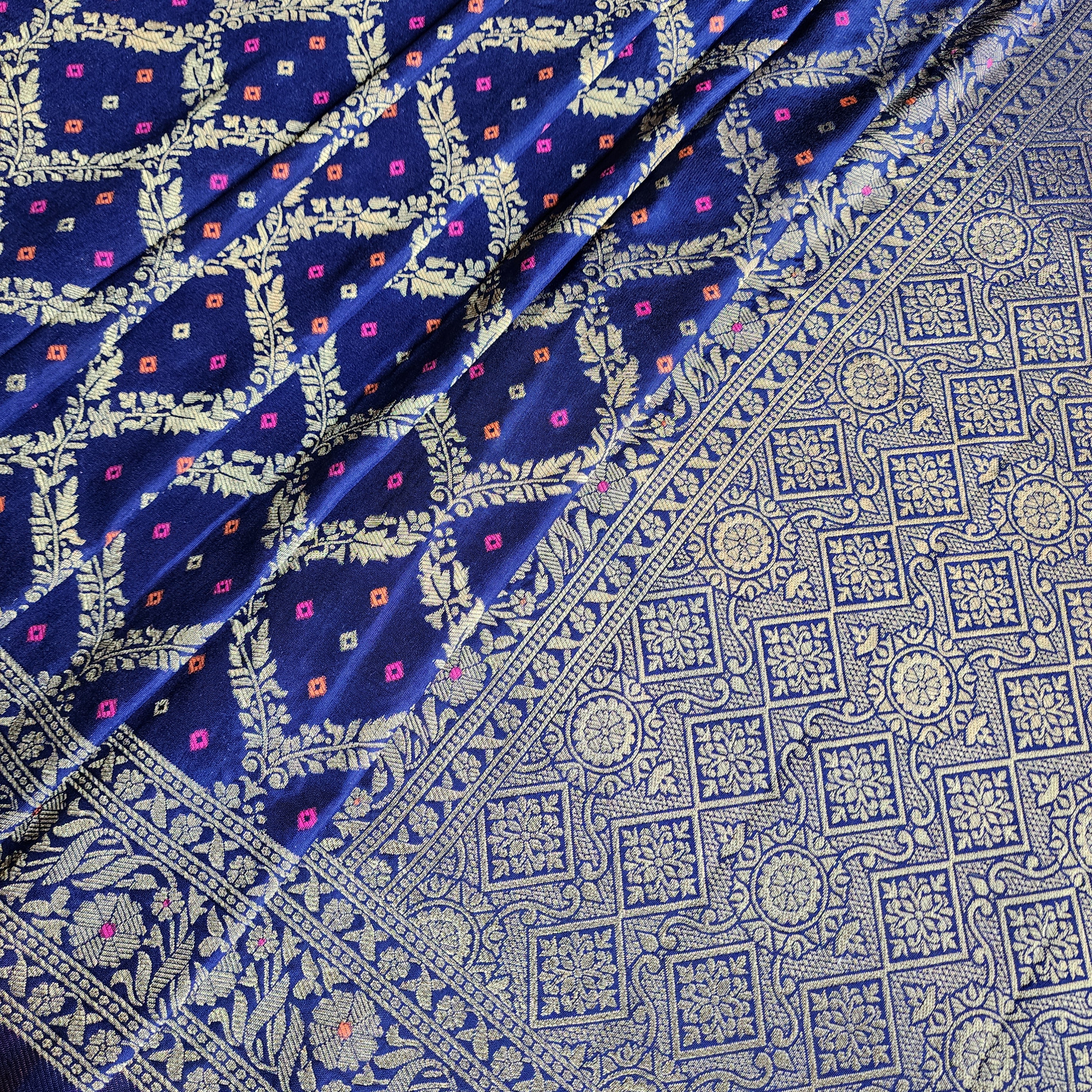 Royal Blue Bandhani Dupatta with Traditional Jaal