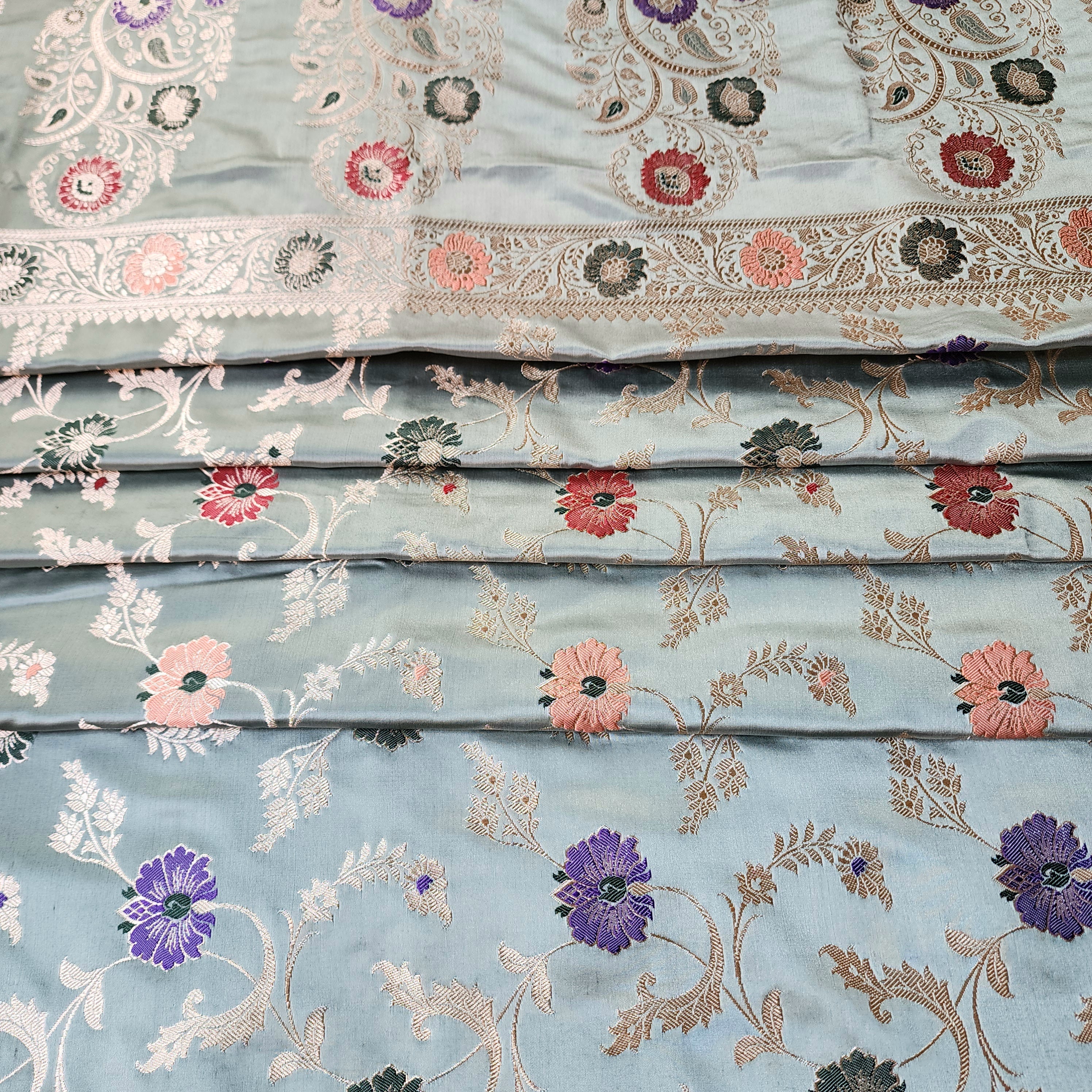 Enriched Banarasi Katan Silk Saree | Sea Green Multicolor Meenakari Floral Jaal