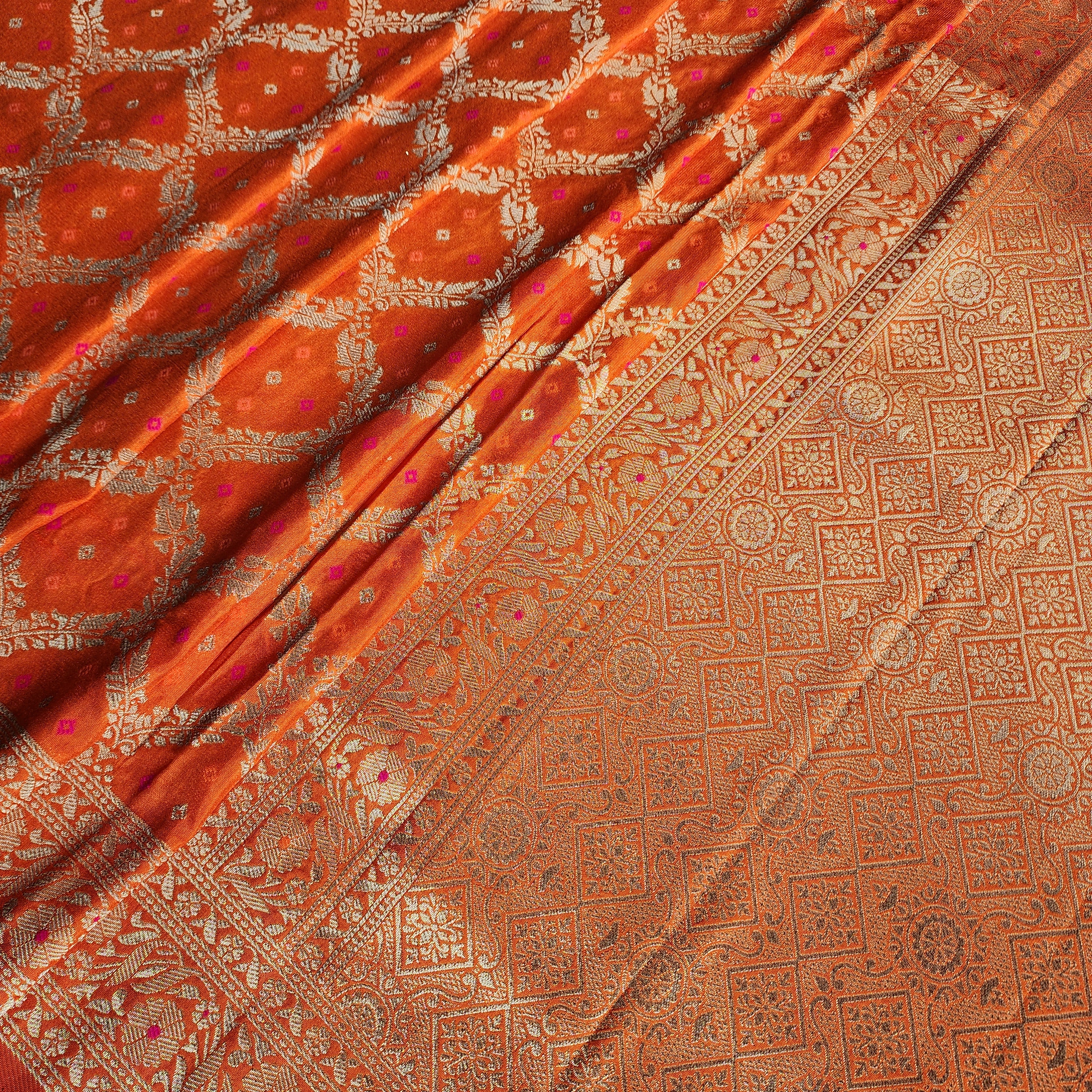 Rust Orange Bandhani Dupatta with Traditional Jaal
