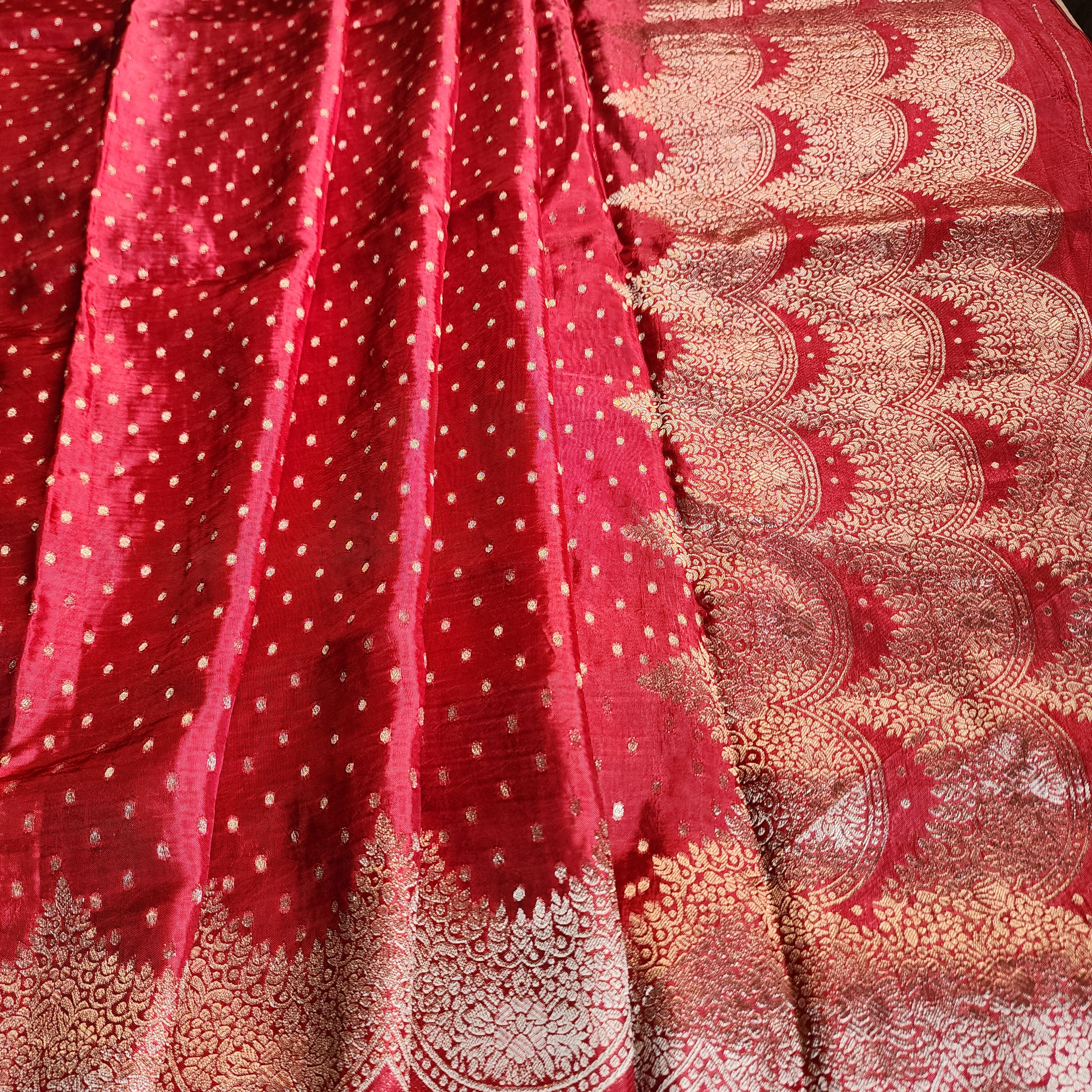 Deep Red Muslin Silk Saree with Cream Border