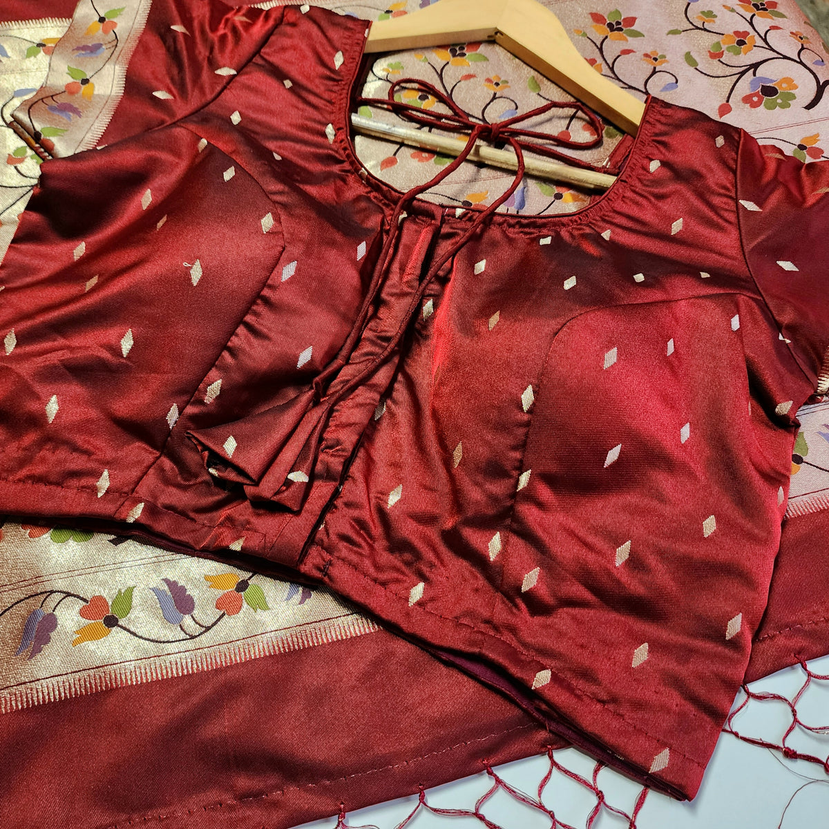 Raahi - Maroon Paithani Silk Saree with Stitched Blouse