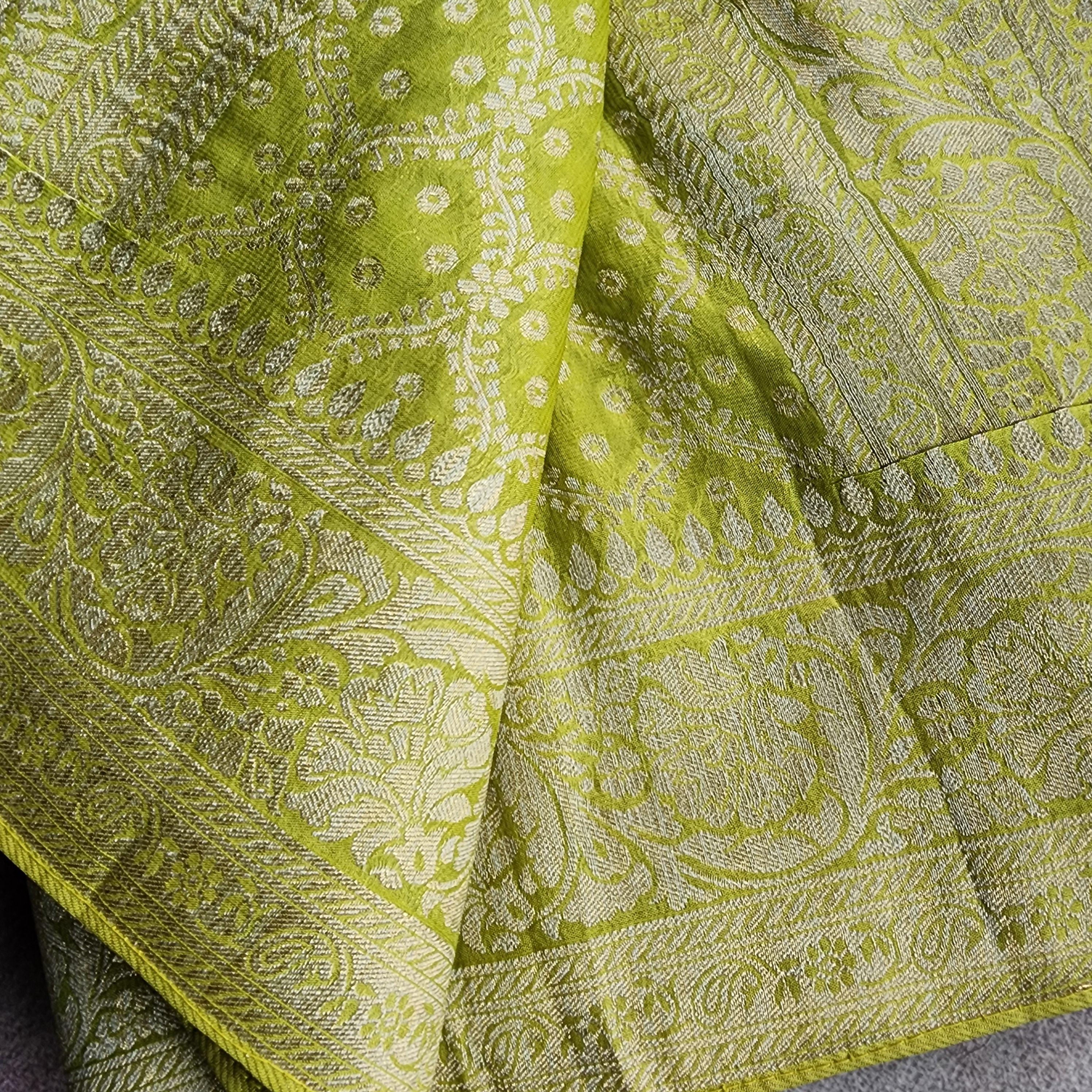 Mehndi Green Pure Khaddi Georgette Banarasi Saree with Golden Zari