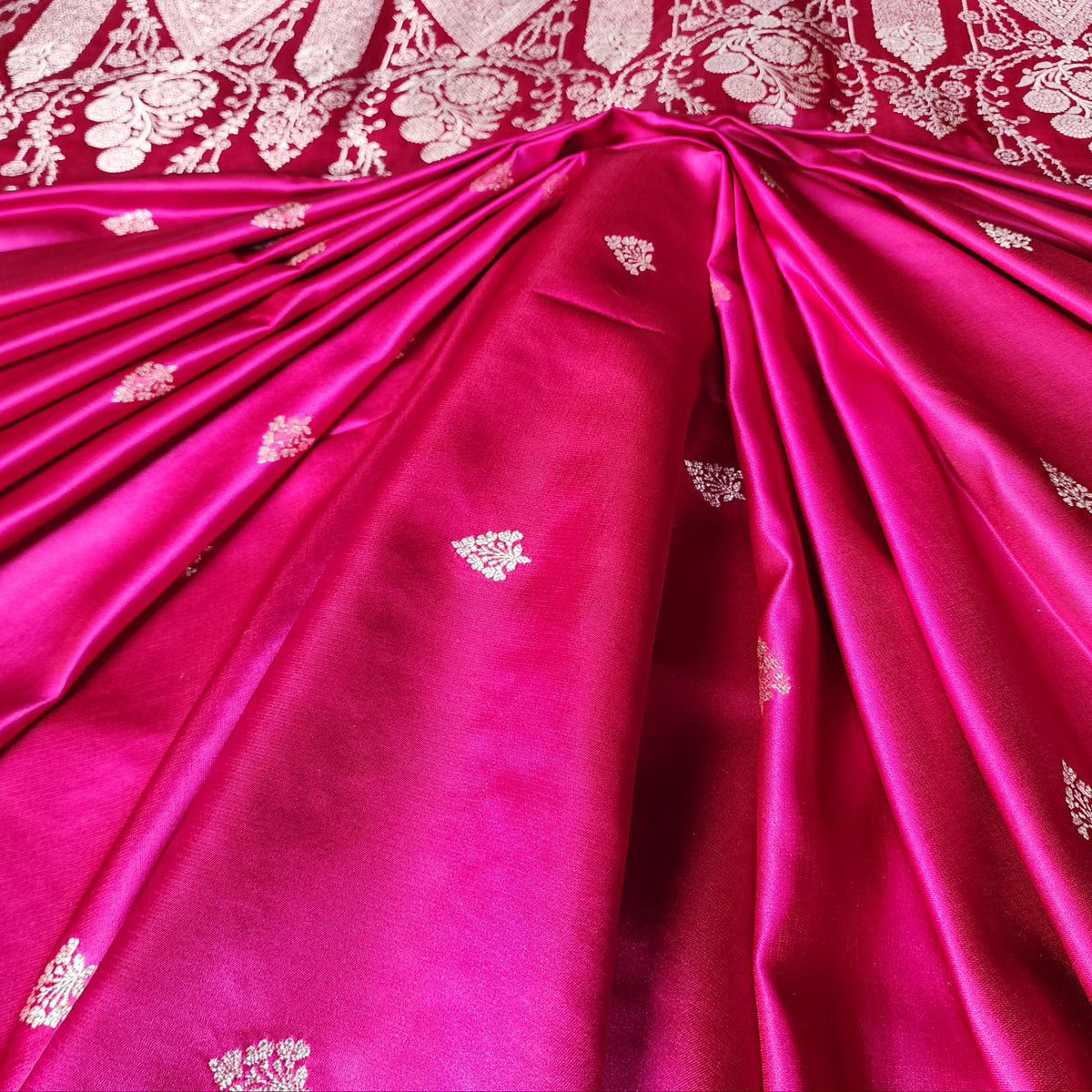 Rani Red Pure Banarasi Katan Silk Saree with Cobalt Blue Border