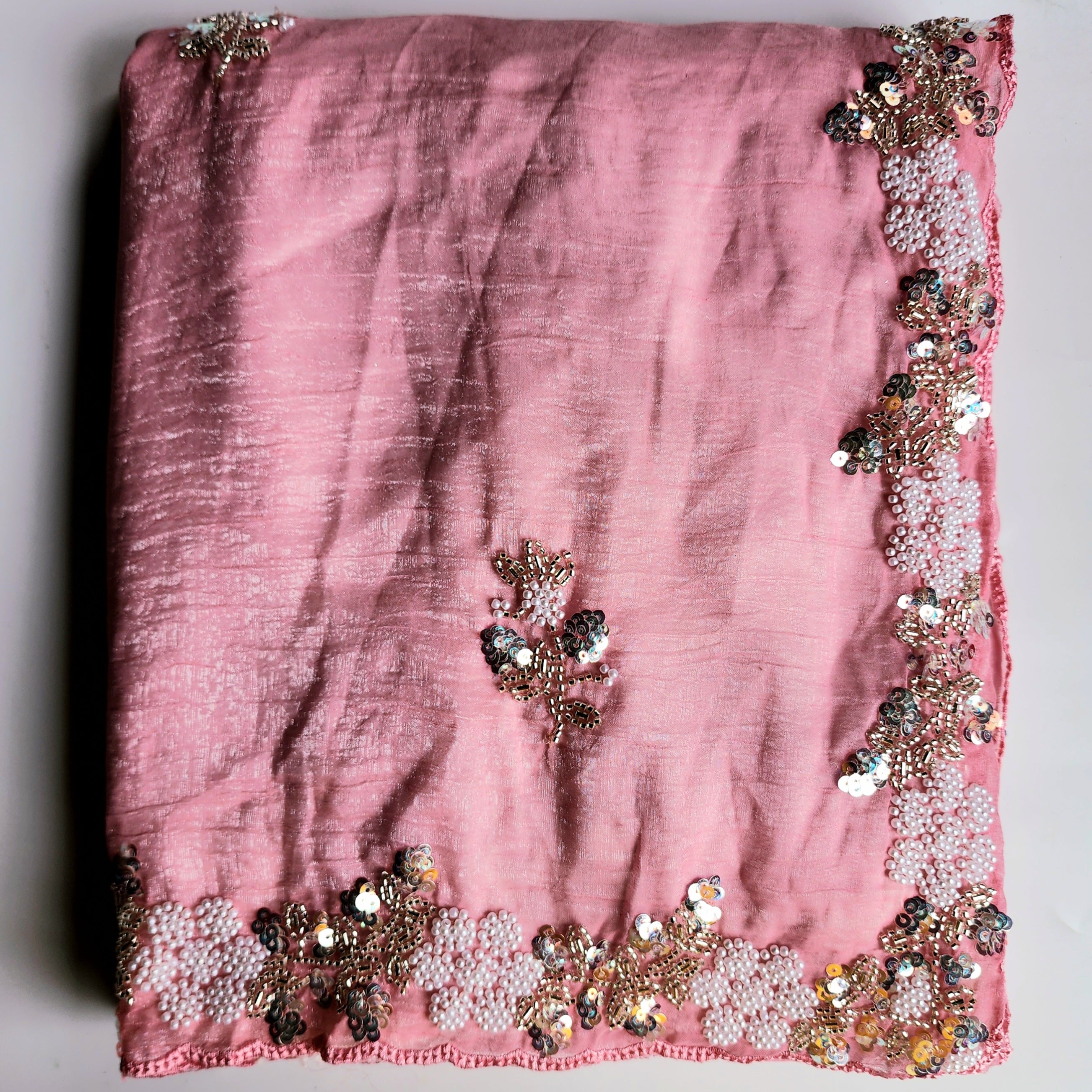 Soft Pink Designer Chiffon Silk Saree