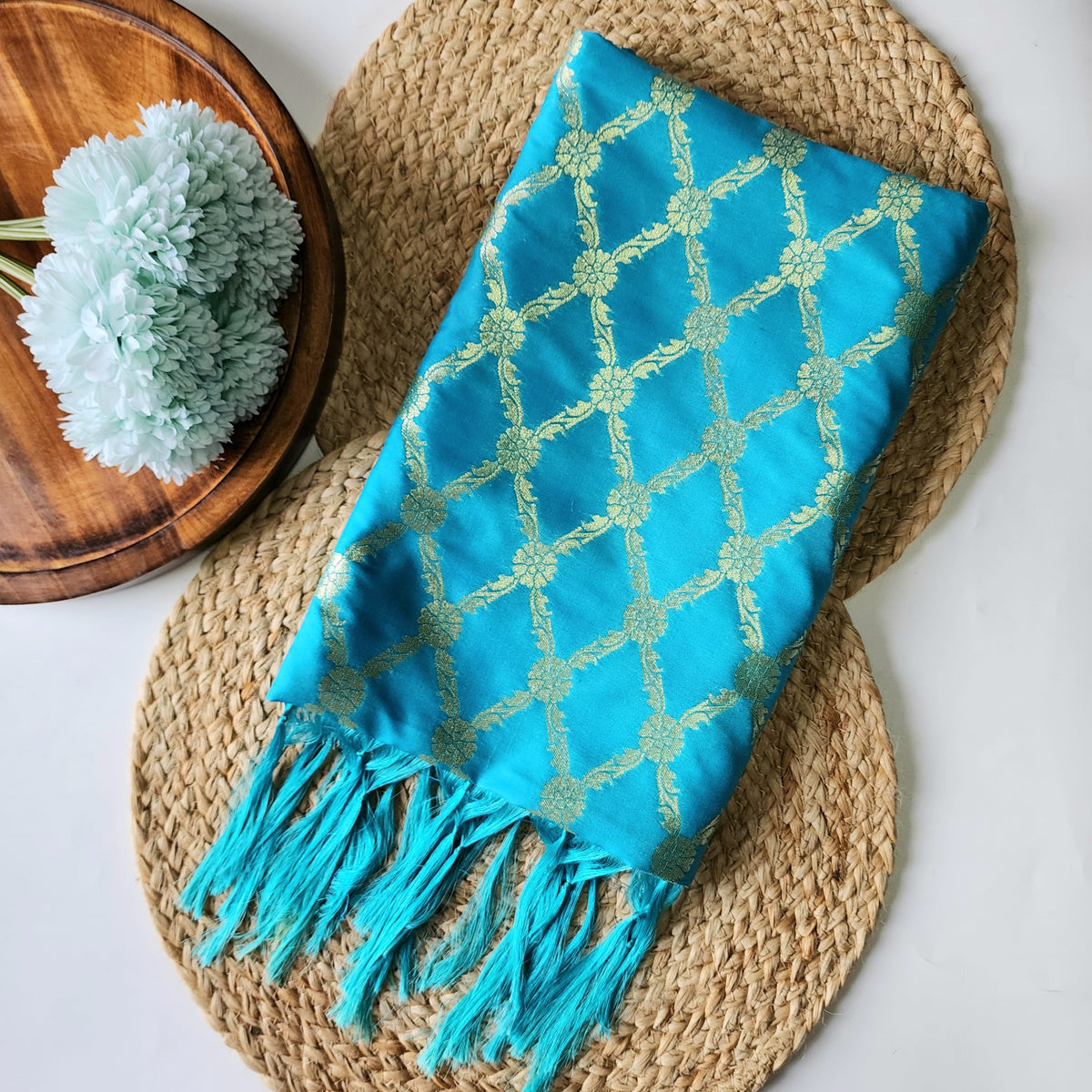 Banarasi Tapetta Silk - Turquoise Zari Jaal Dupatta
