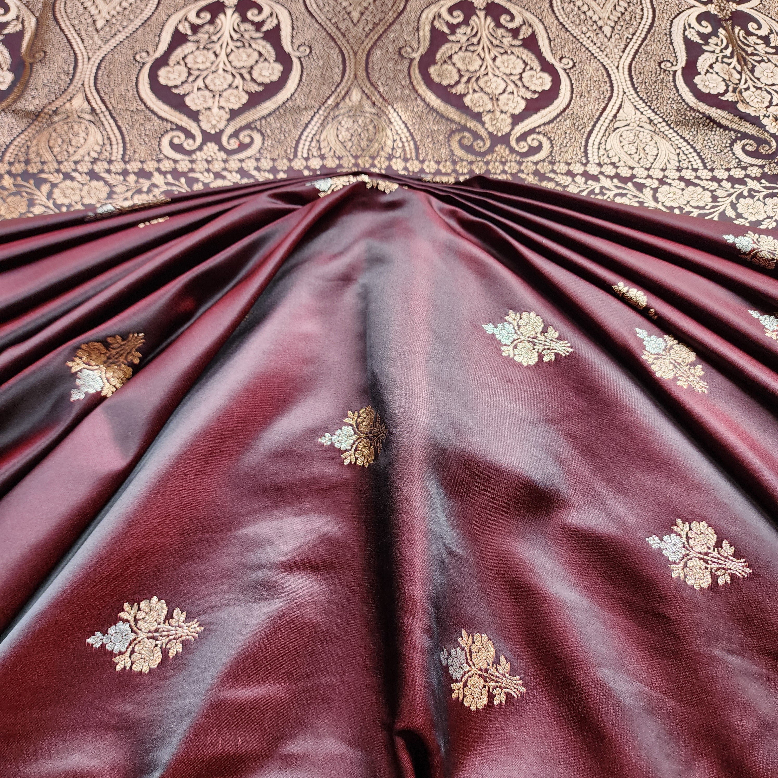 Dual-Tone Maroon Pure Banarasi Katan Silk Saree