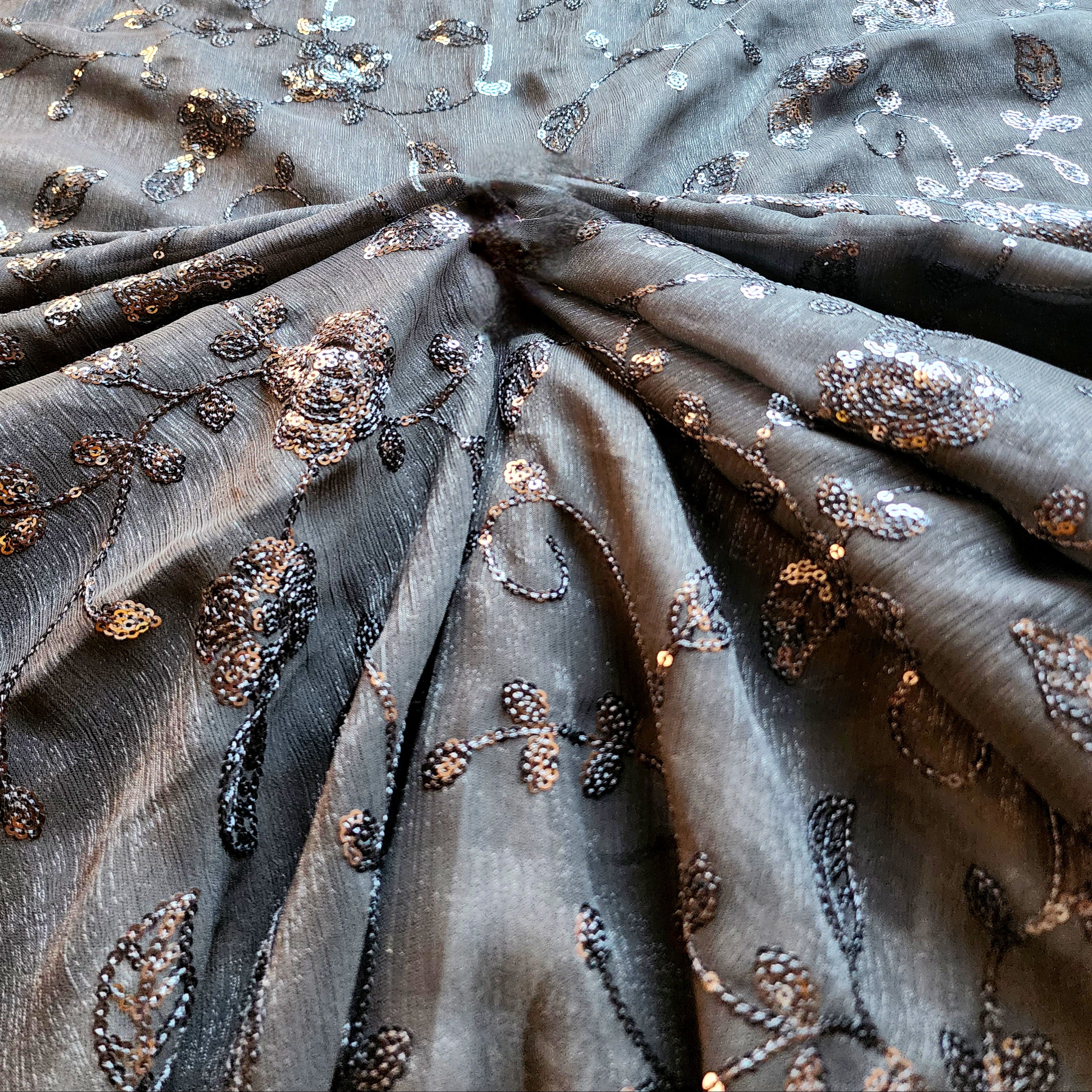 Georgette Designer Sequinned Saree - Black