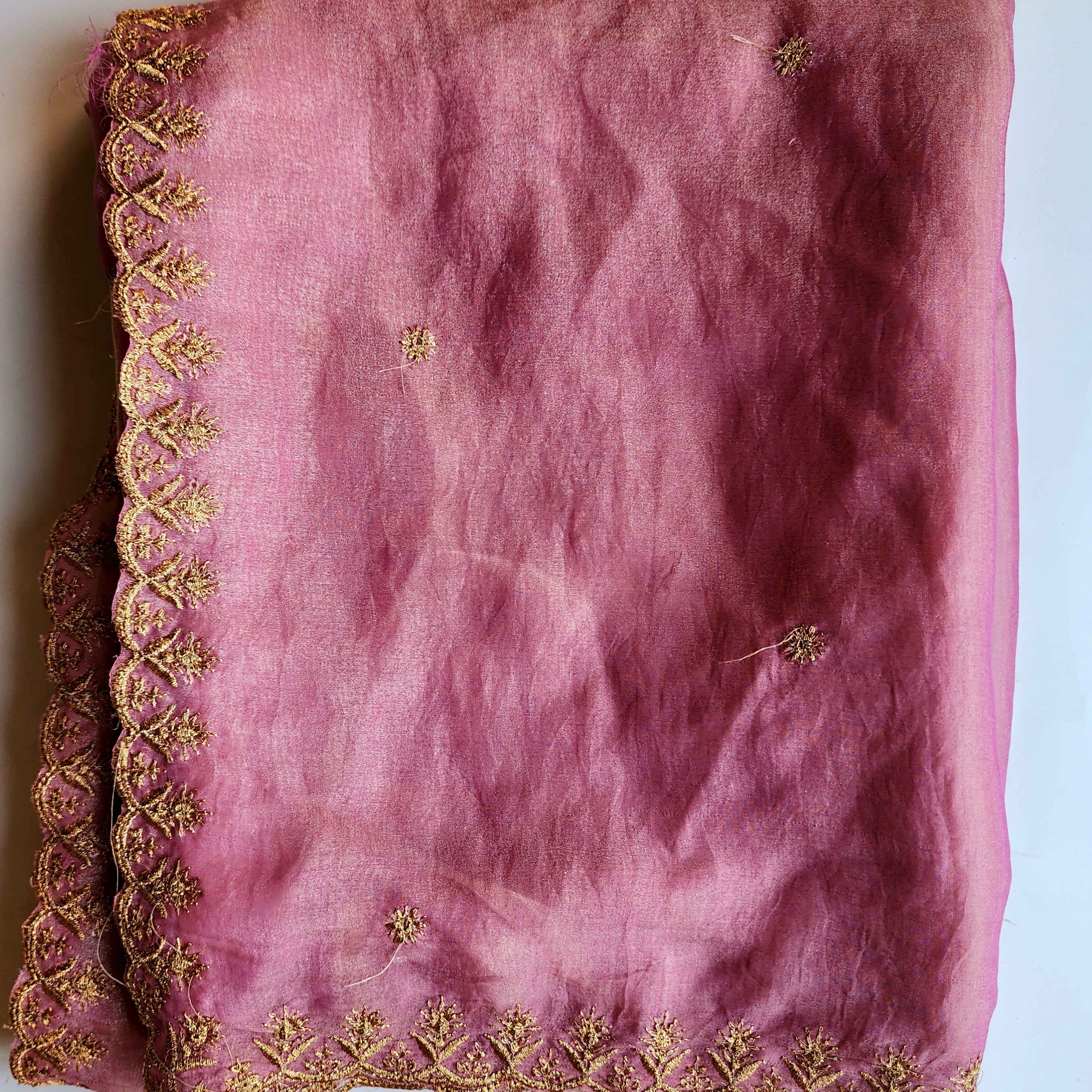 Blush Rose Gold Designer Tissue Silk Saree