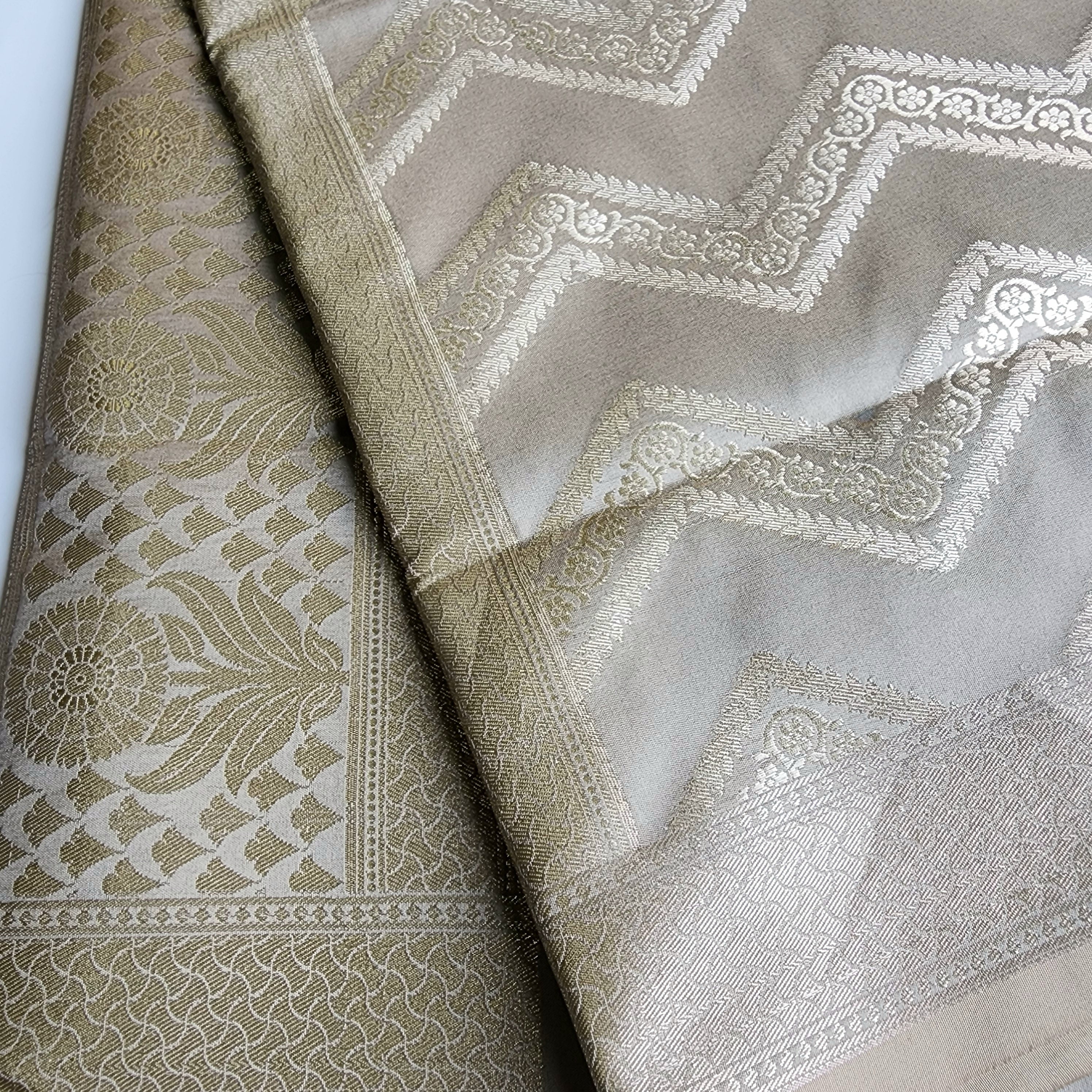 Dove Grey Banarasi Dupatta with Golden Zigzag Pattern