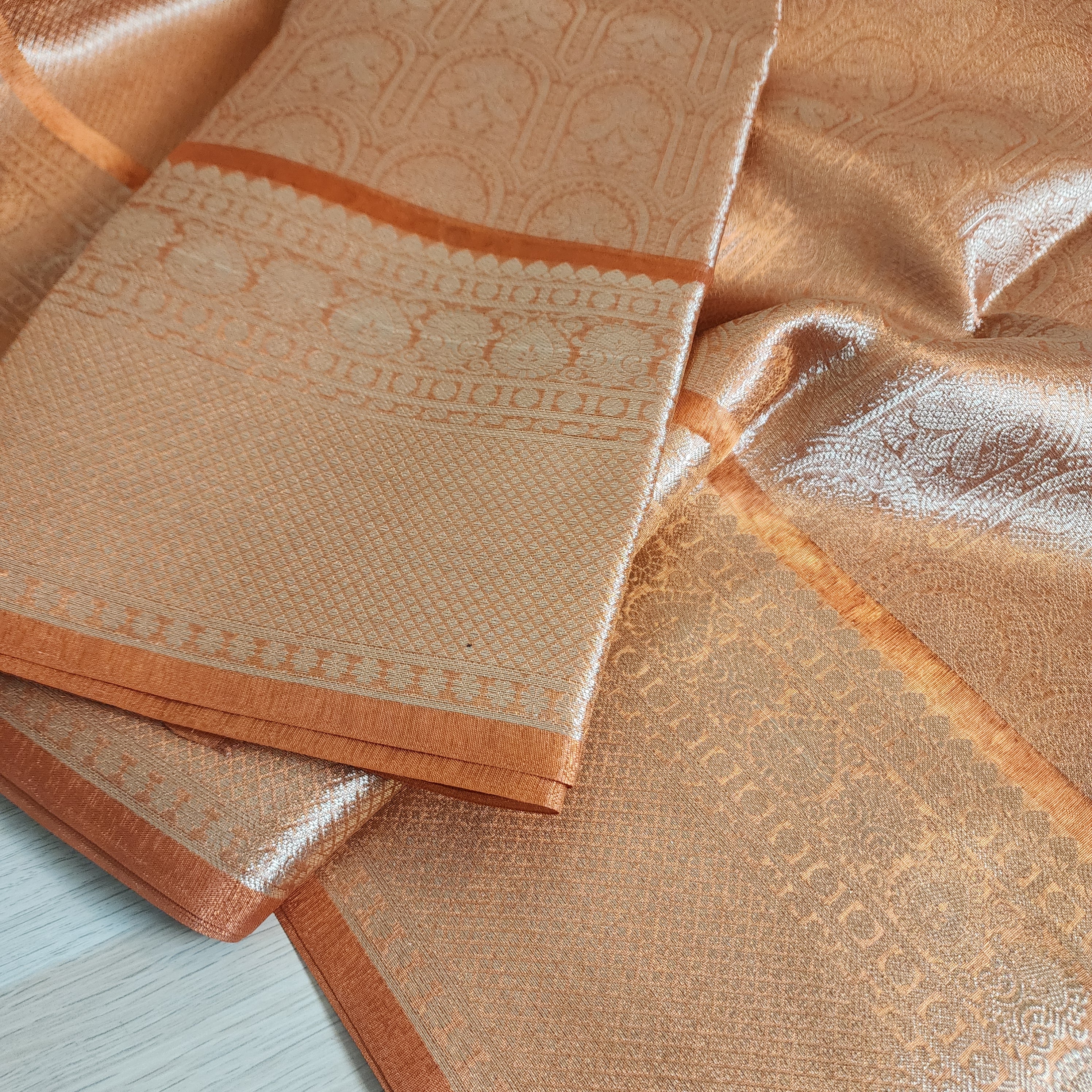 Fanta Orange Metallic Tissue Silk Saree