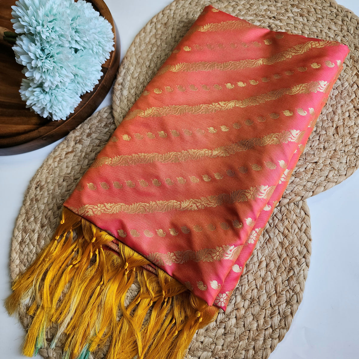 Peach Orange - Banarasi Leheriya Style Dupatta