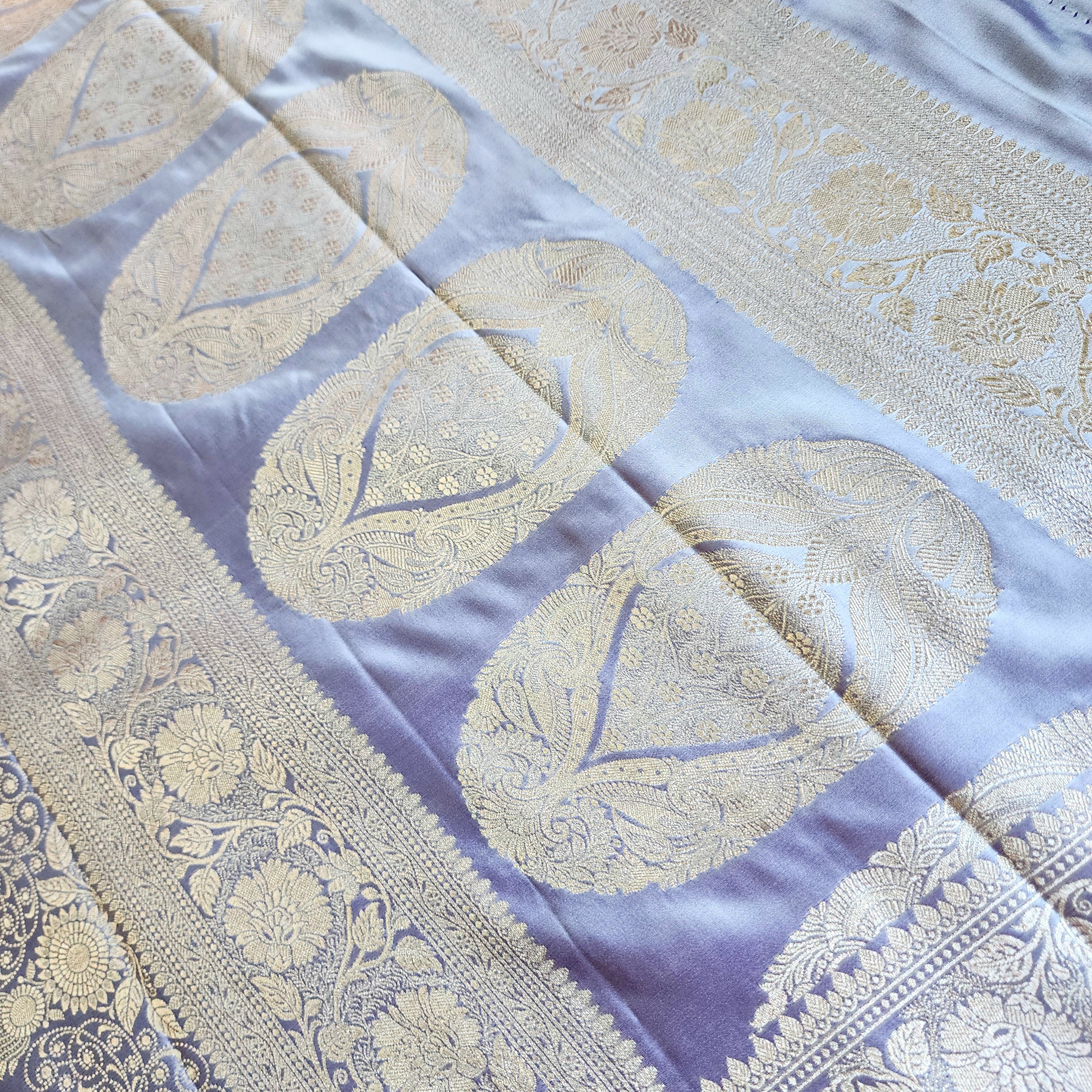Pastel Lilac Banarasi Katan Silk Saree with Light Gold Zari weaving