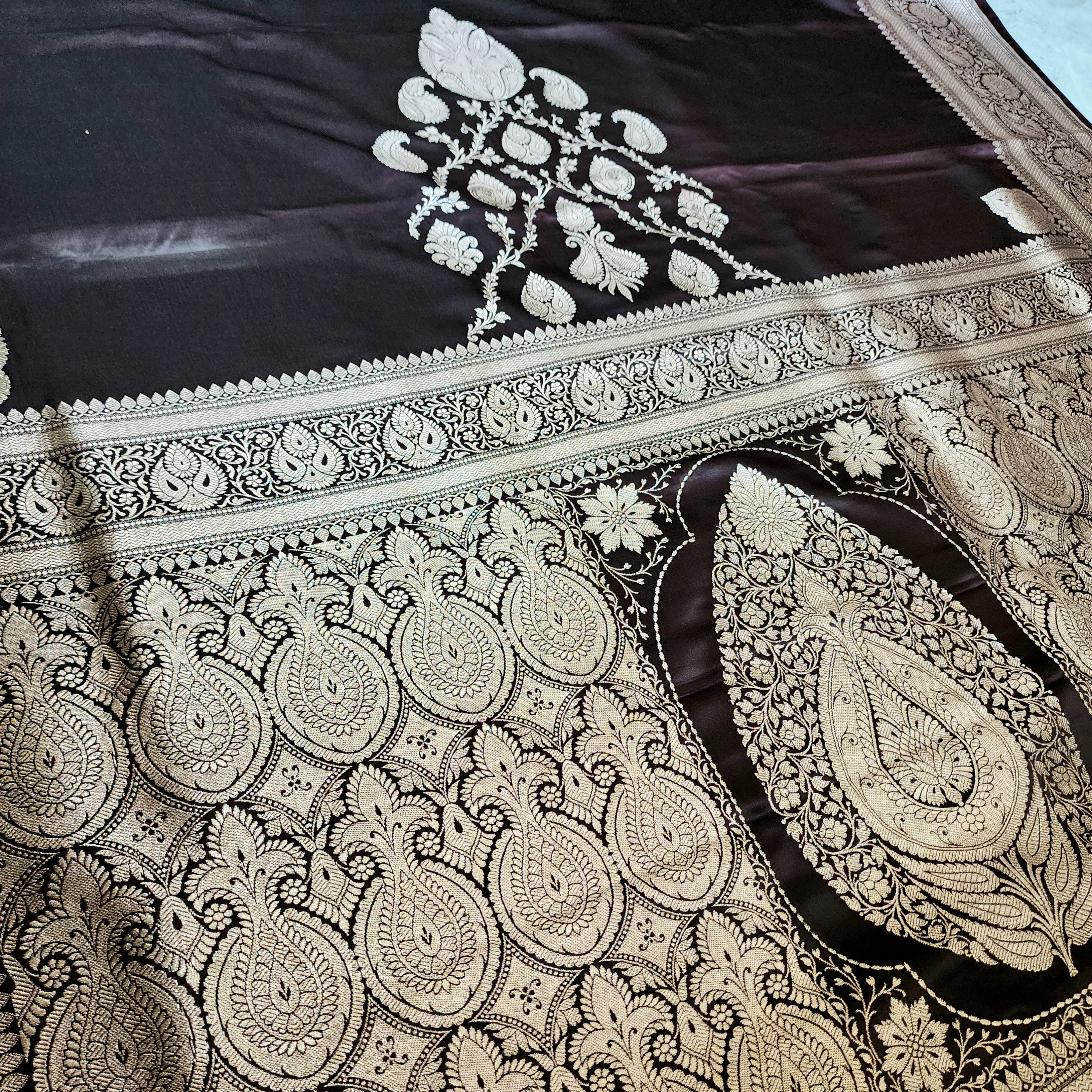 Mulberry Wine Pure Banarasi Katan Silk Saree with light Gold Zari Weaving