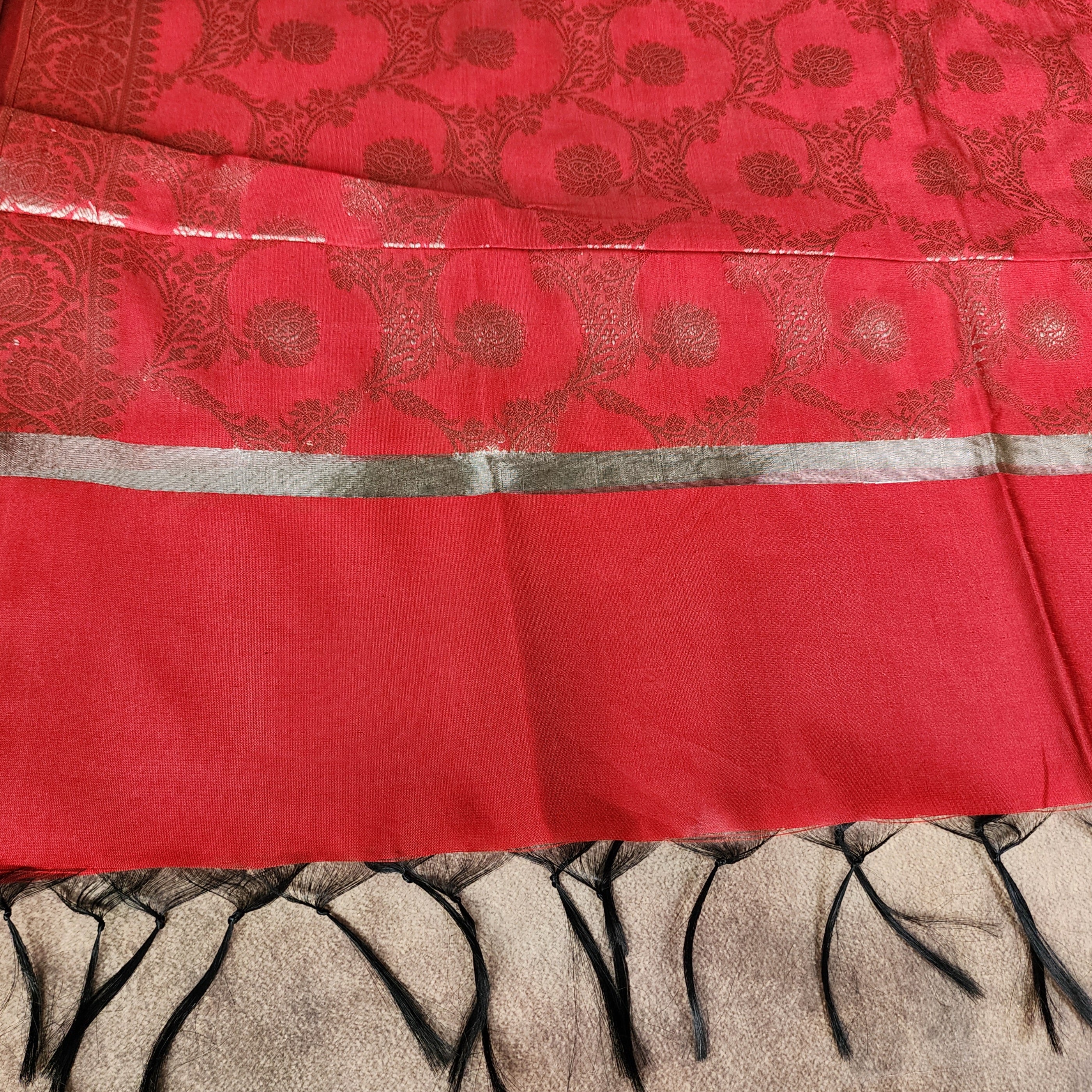 Classic Red Semi Silk Zari Dupatta