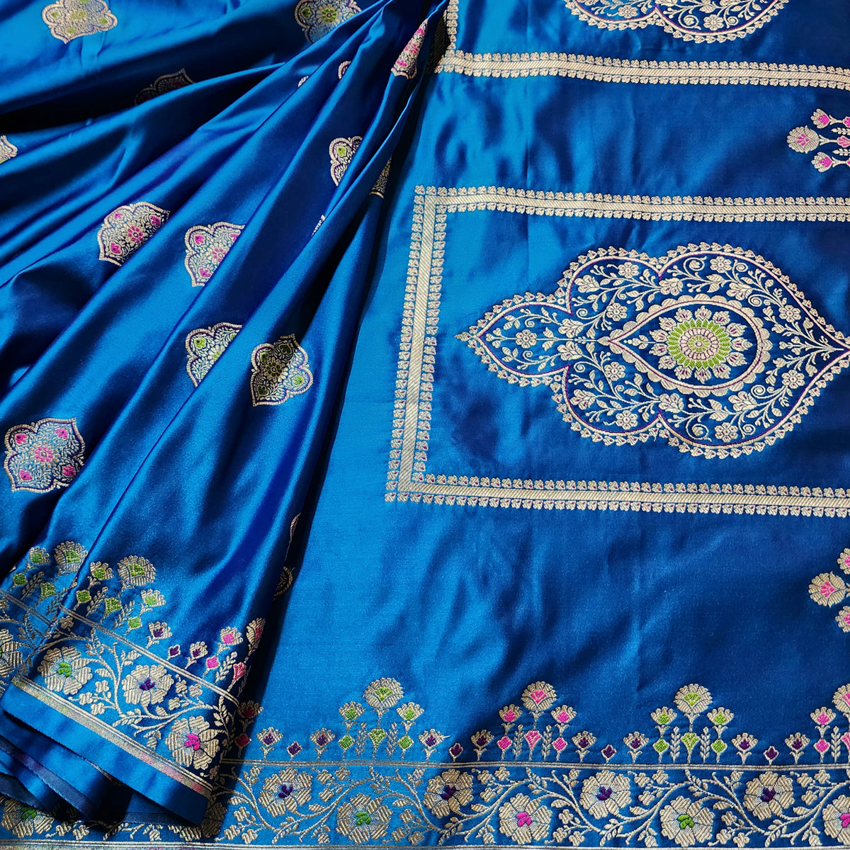 Royal Blue Banarasi Katan Silk Saree with Multicolor Meenakari