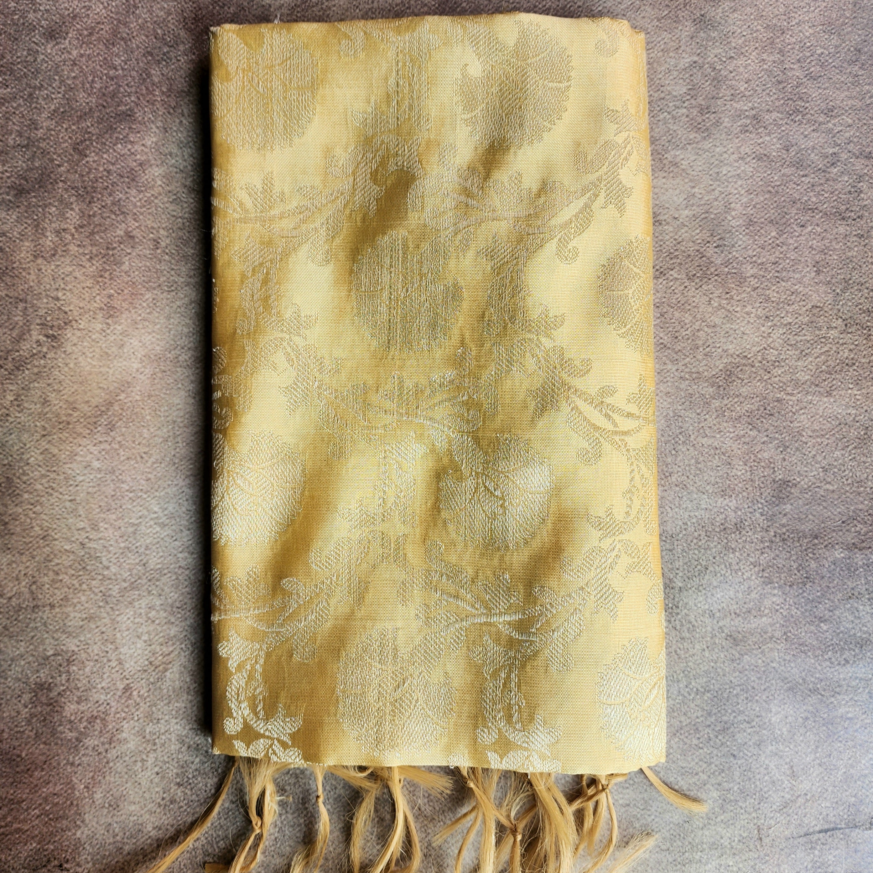 Cream Banarasi Tapetta Silk Dupatta with Gold Floral Zari Weave