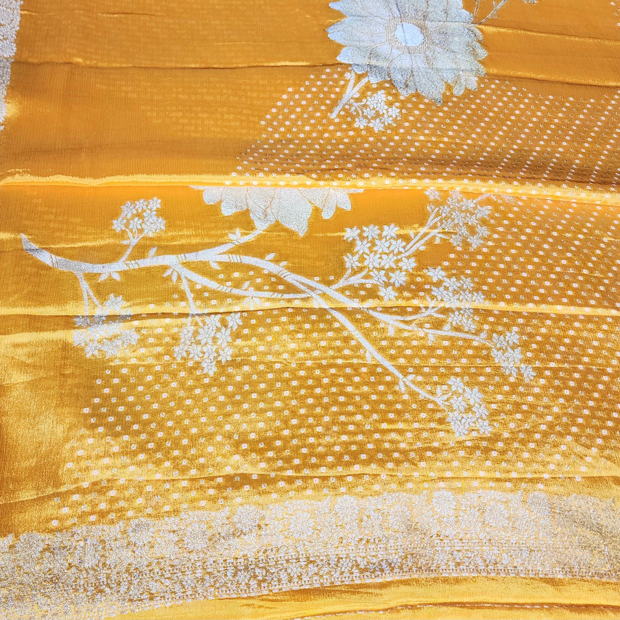 Marigold Mustard Yellow Crepe Silk Saree