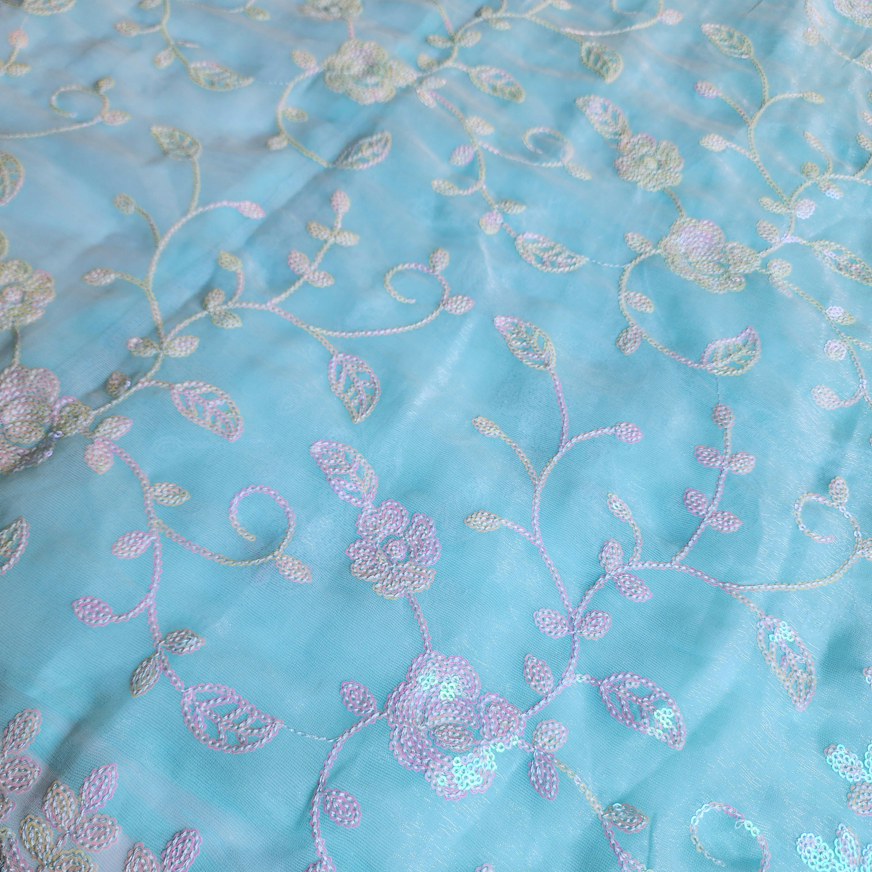 Georgette Designer Sequinned Saree - Mint Aqua