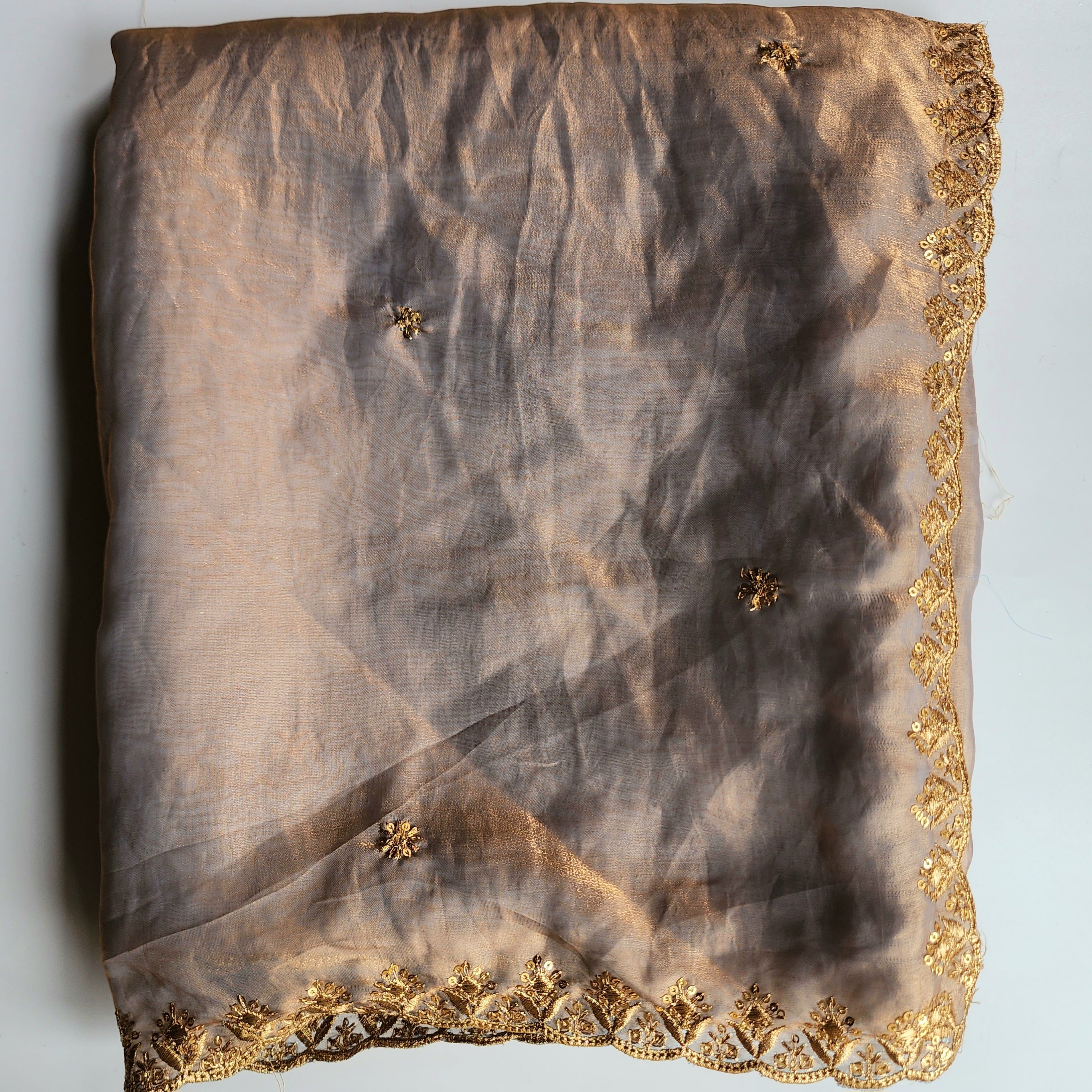 Smoky Taupe Gold Designer Tissue Silk Saree