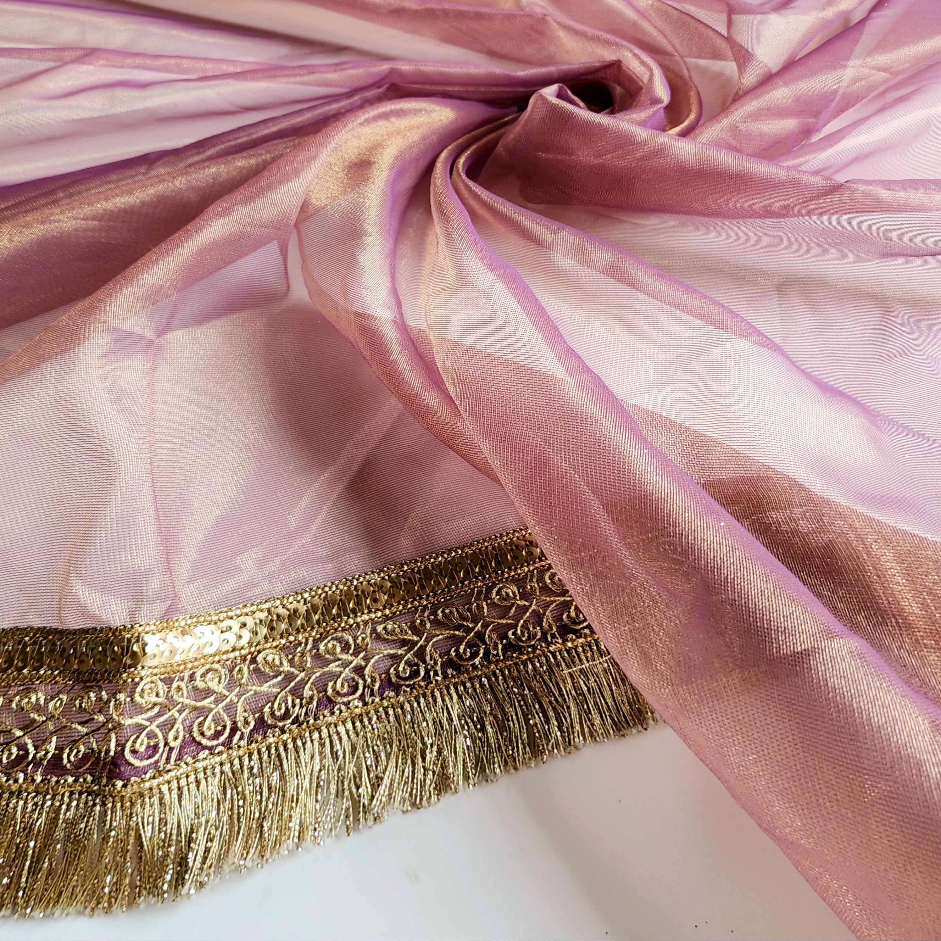 Metallic Mauve Designer Tissue Net Saree